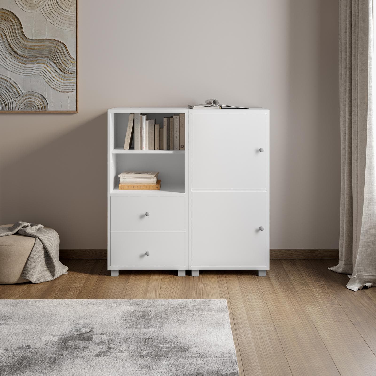 Mobile multiuso modulare 97x100h cm bianco con ante e cassetti - Modar