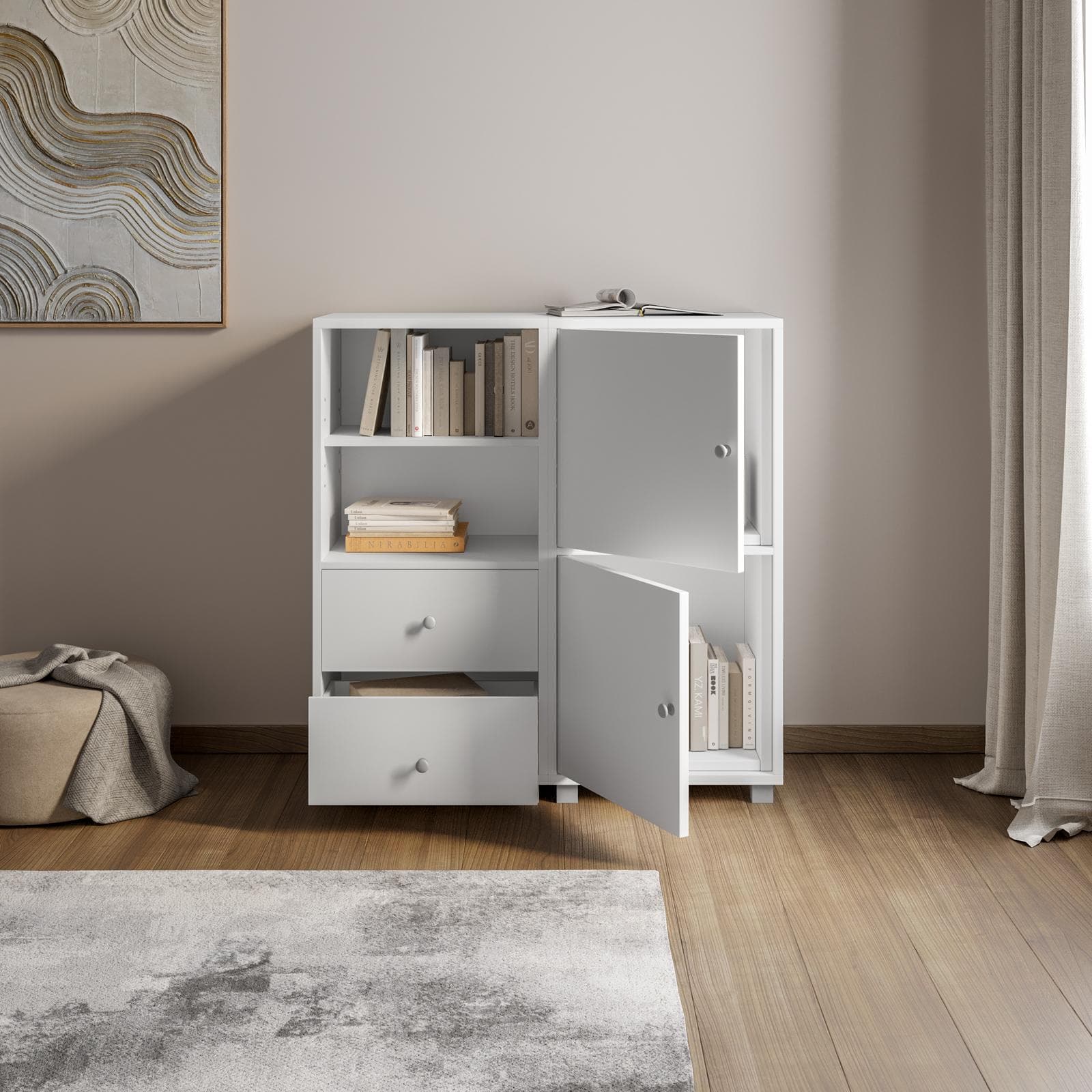 Mobile multiuso modulare 97x100h cm bianco con ante e cassetti - Modar
