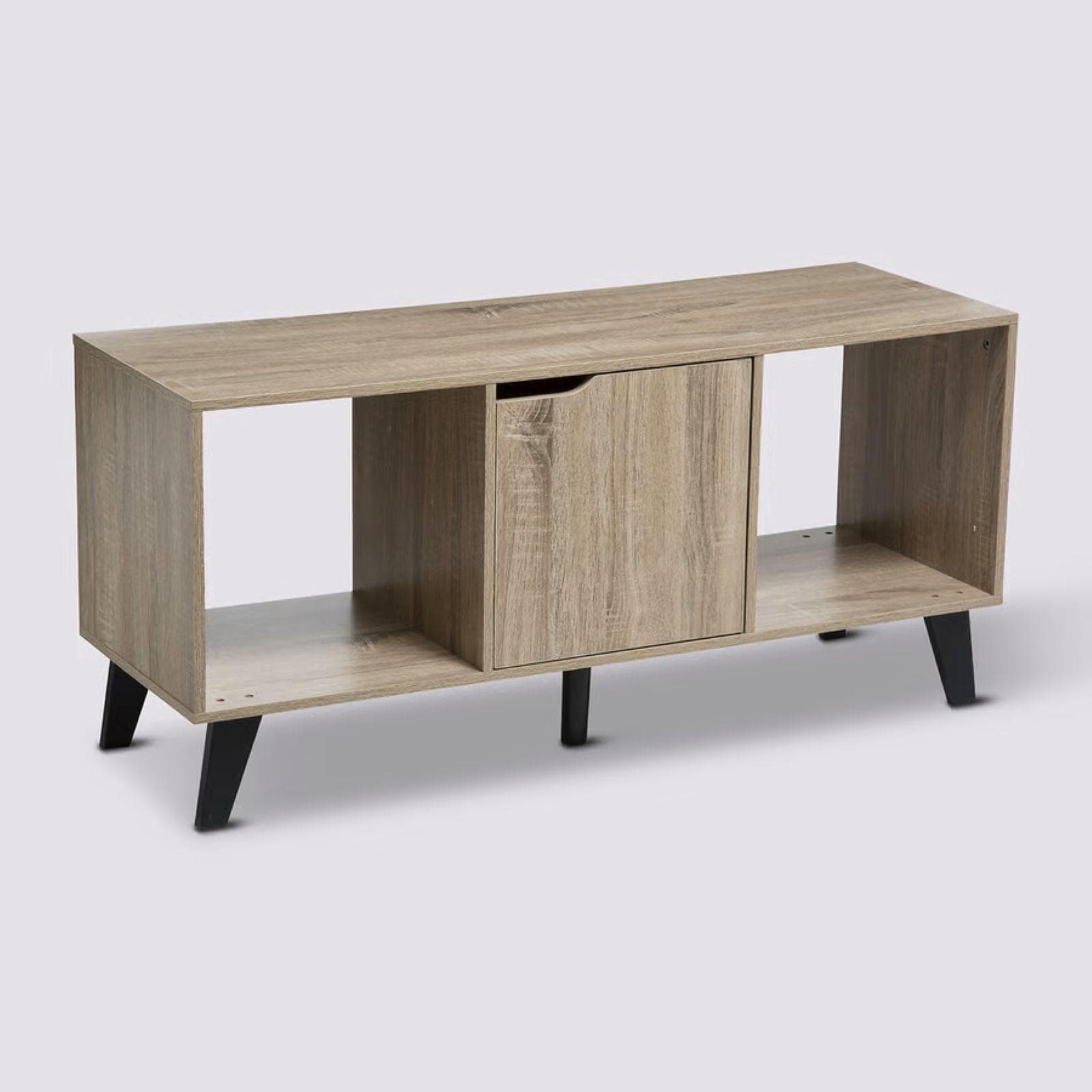 Mobile porta tv 101x47h cm in legno effetto rovere naturale con 1 anta e gambe nero - Bouderie