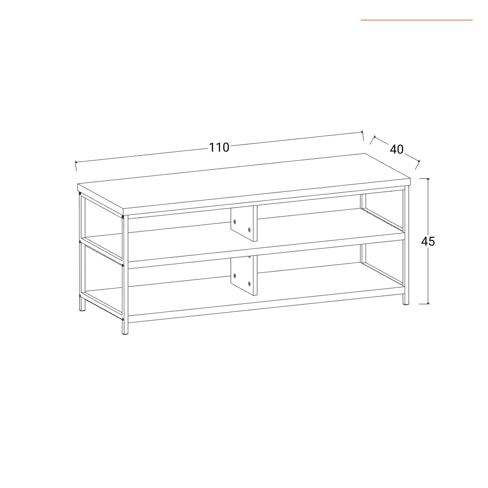 Mobile porta tv 110x45h cm top e ripiani effetto rovere e struttura in acciaio nero - Duke