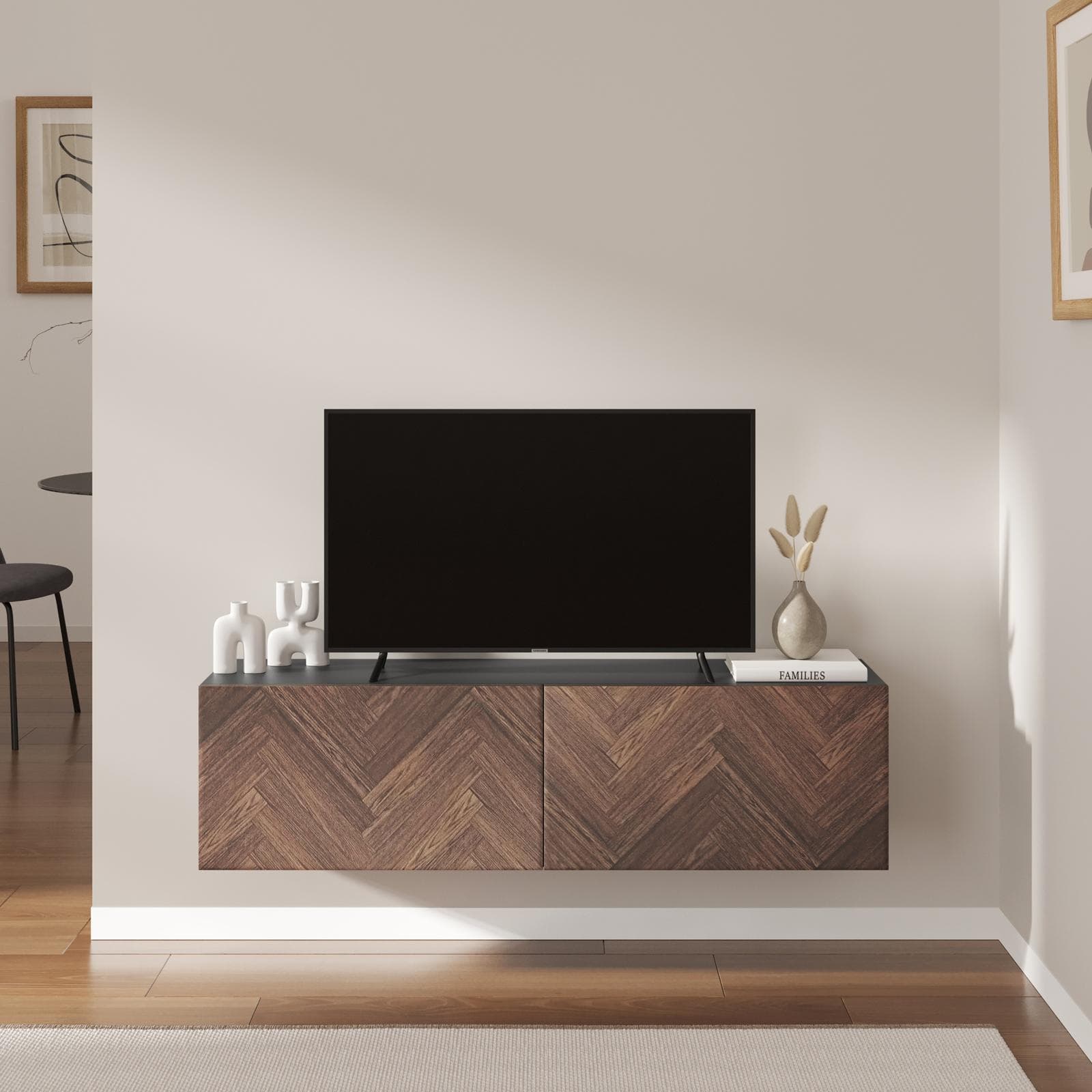Mobile porta tv 120 cm antracite e noce effetto parquet con 2 ante - Betka