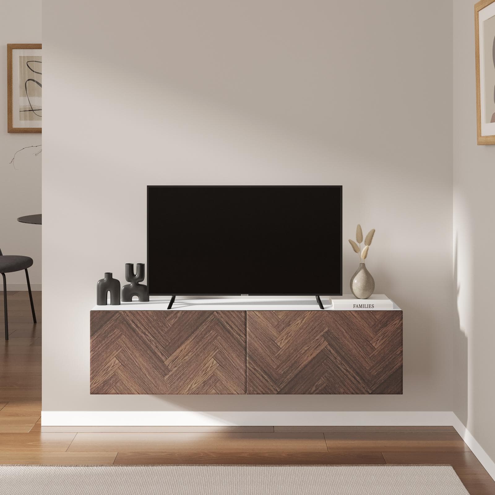 Mobile porta tv 120 cm bianco e noce effetto parquet con 2 ante - Betka
