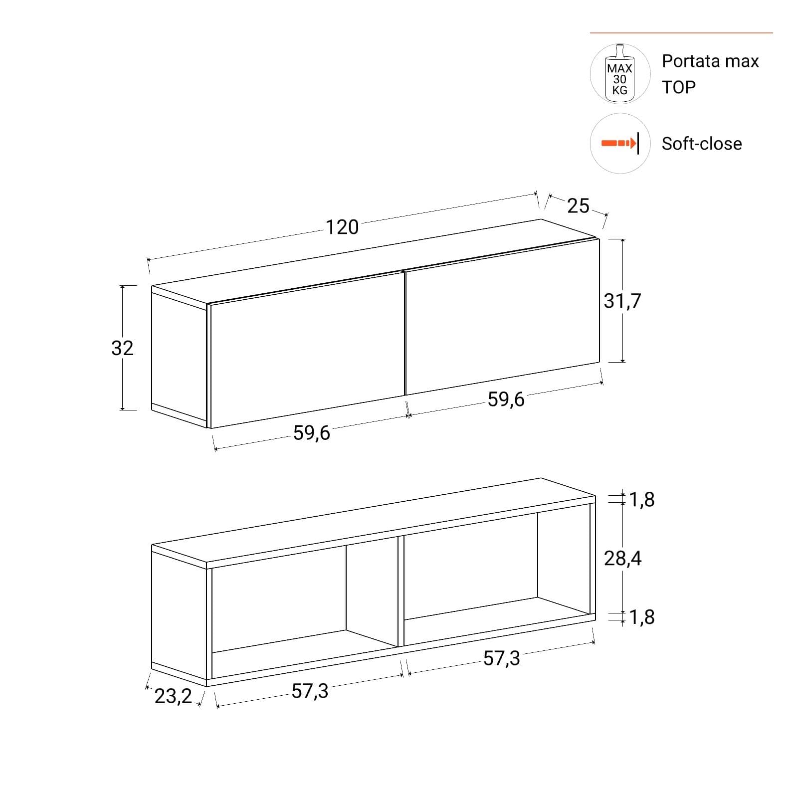 Mobile porta tv 120 cm bianco e noce effetto parquet con 2 ante - Betka