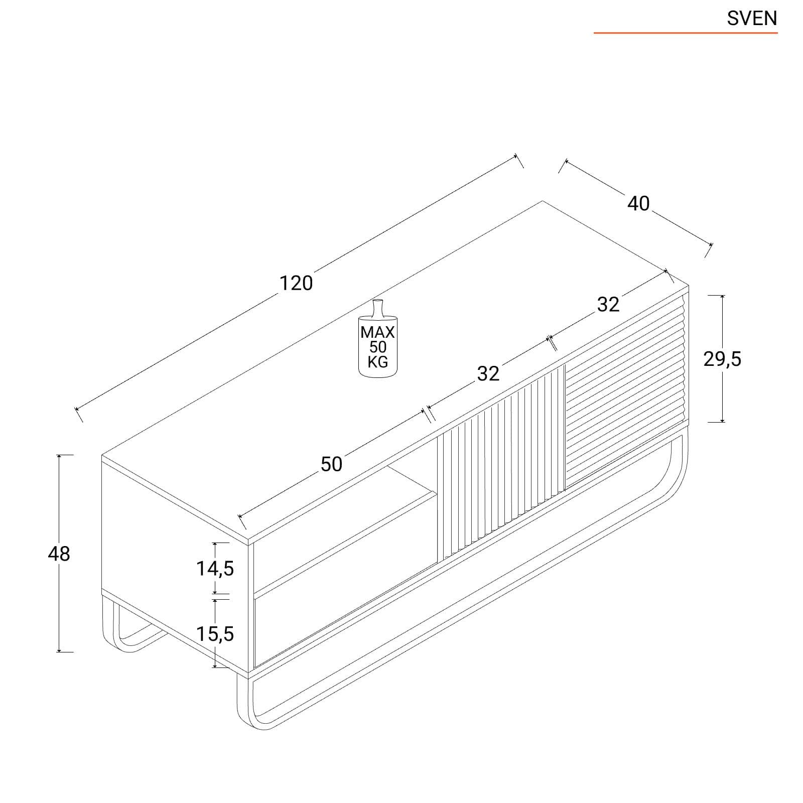 Mobile porta tv 120 cm in legno cannettato rovere e nero - Sven