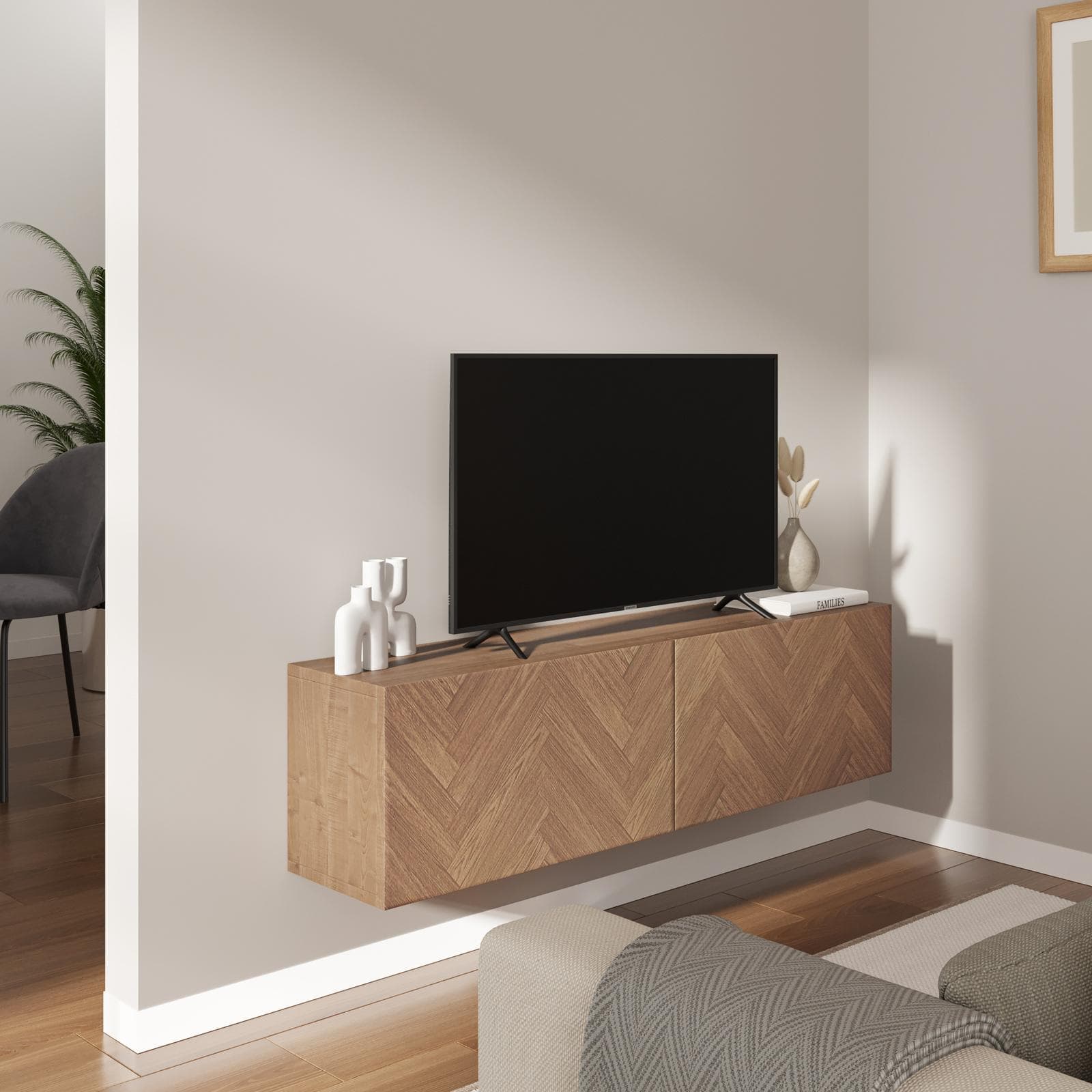 Mobile porta tv 120 cm rovere effetto parquet con 2 ante - Betka