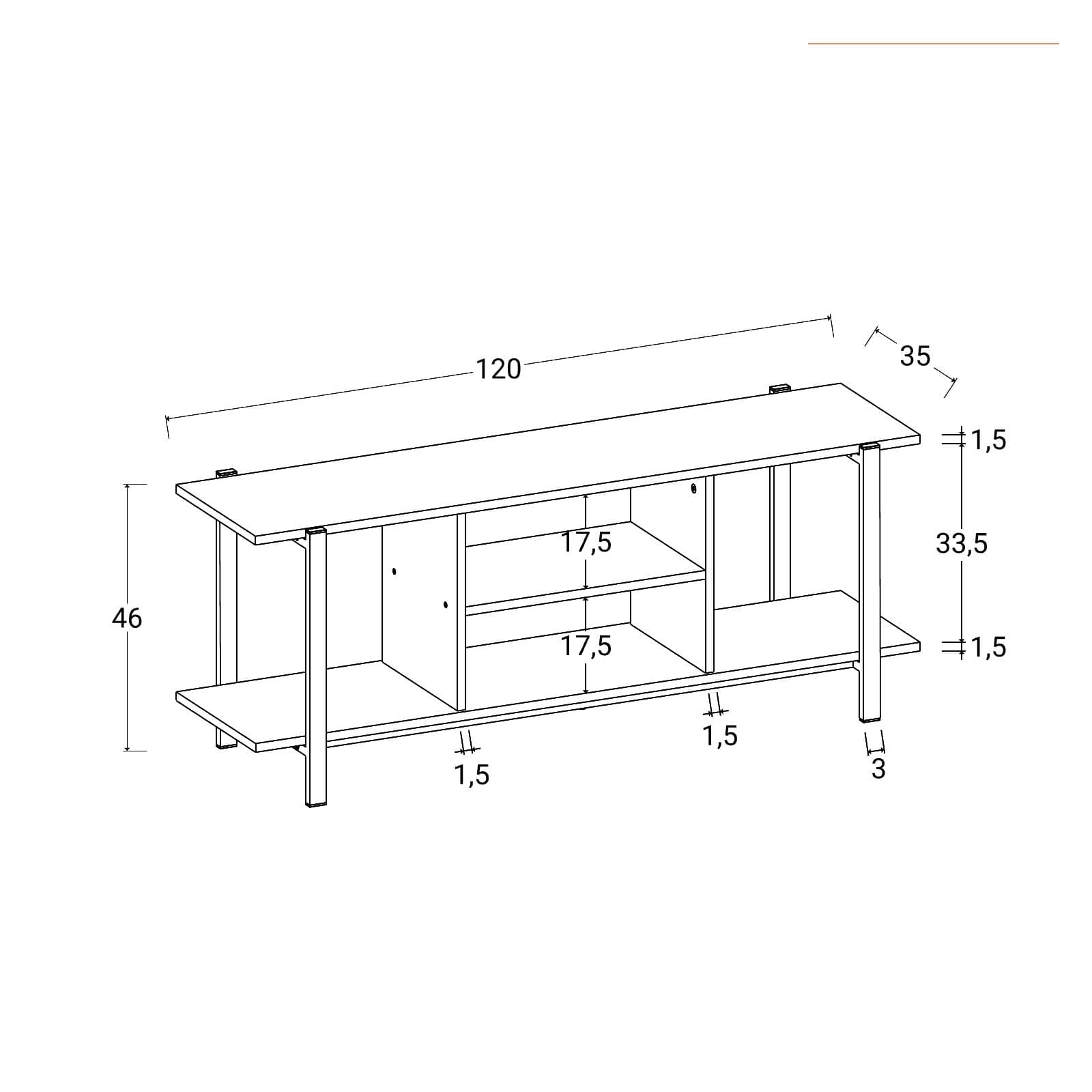 Mobile porta tv 120x35 cm effetto rovere scuro con vani a giorno e struttura in accaio nero - Fivar