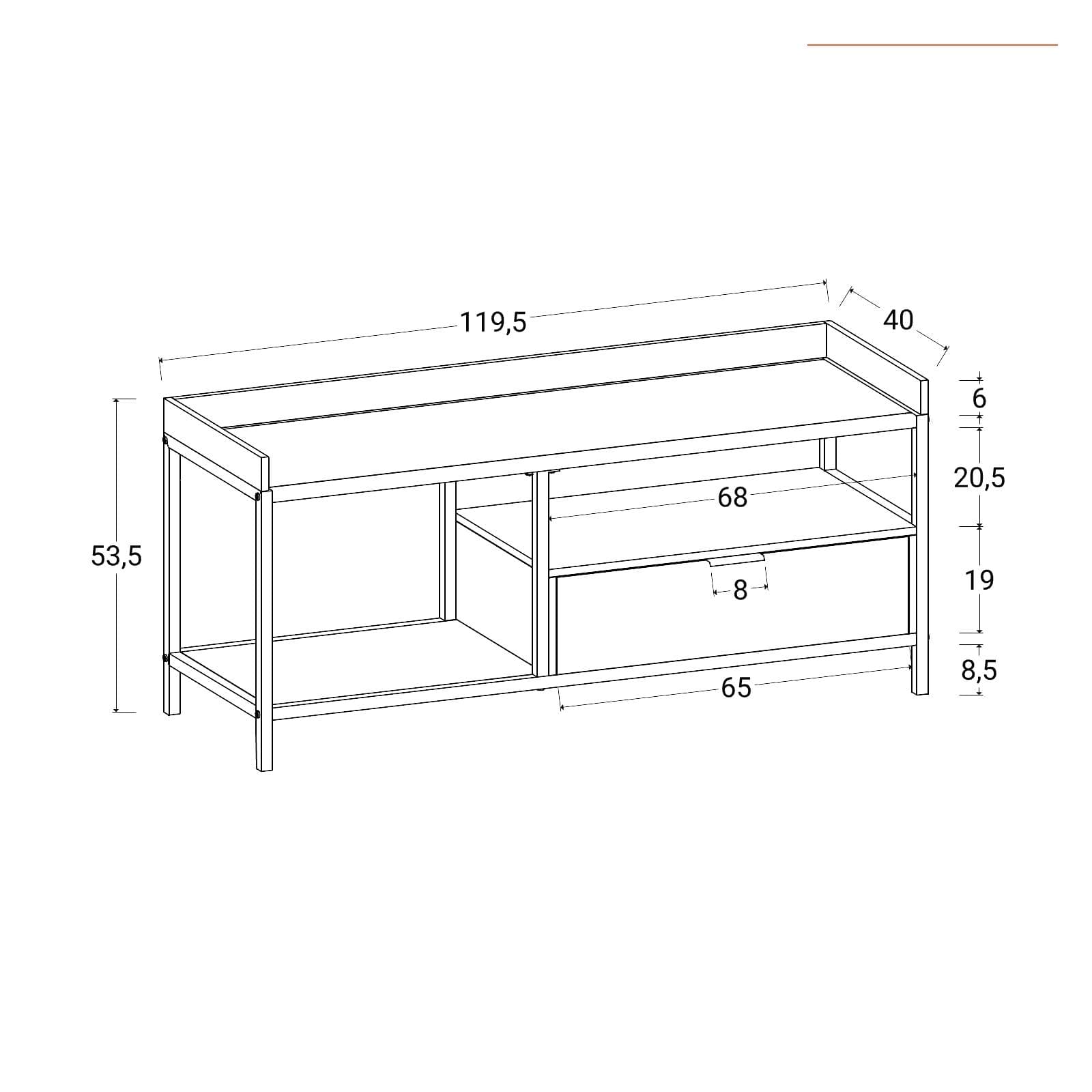 Mobile porta tv 120x54h cm effetto rovere grano e metallo nero con cassetto - Puton