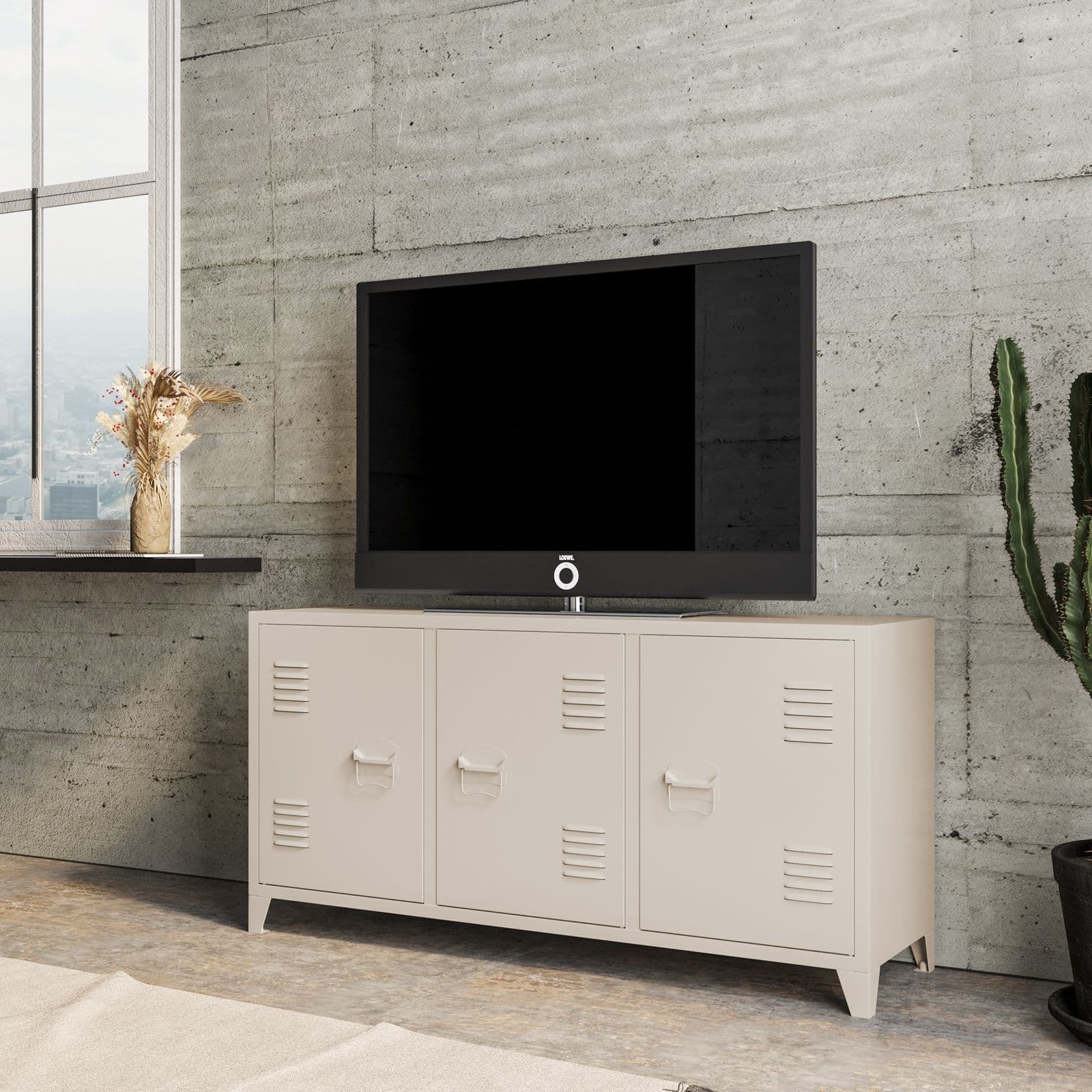 Mobile porta tv 120x60h cm in acciaio verniciato crema con 3 ante - Easton
