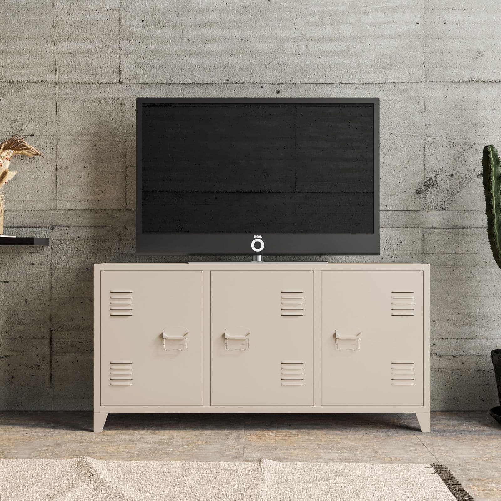 Mobile porta tv 120x60h cm in acciaio verniciato crema con 3 ante - Easton