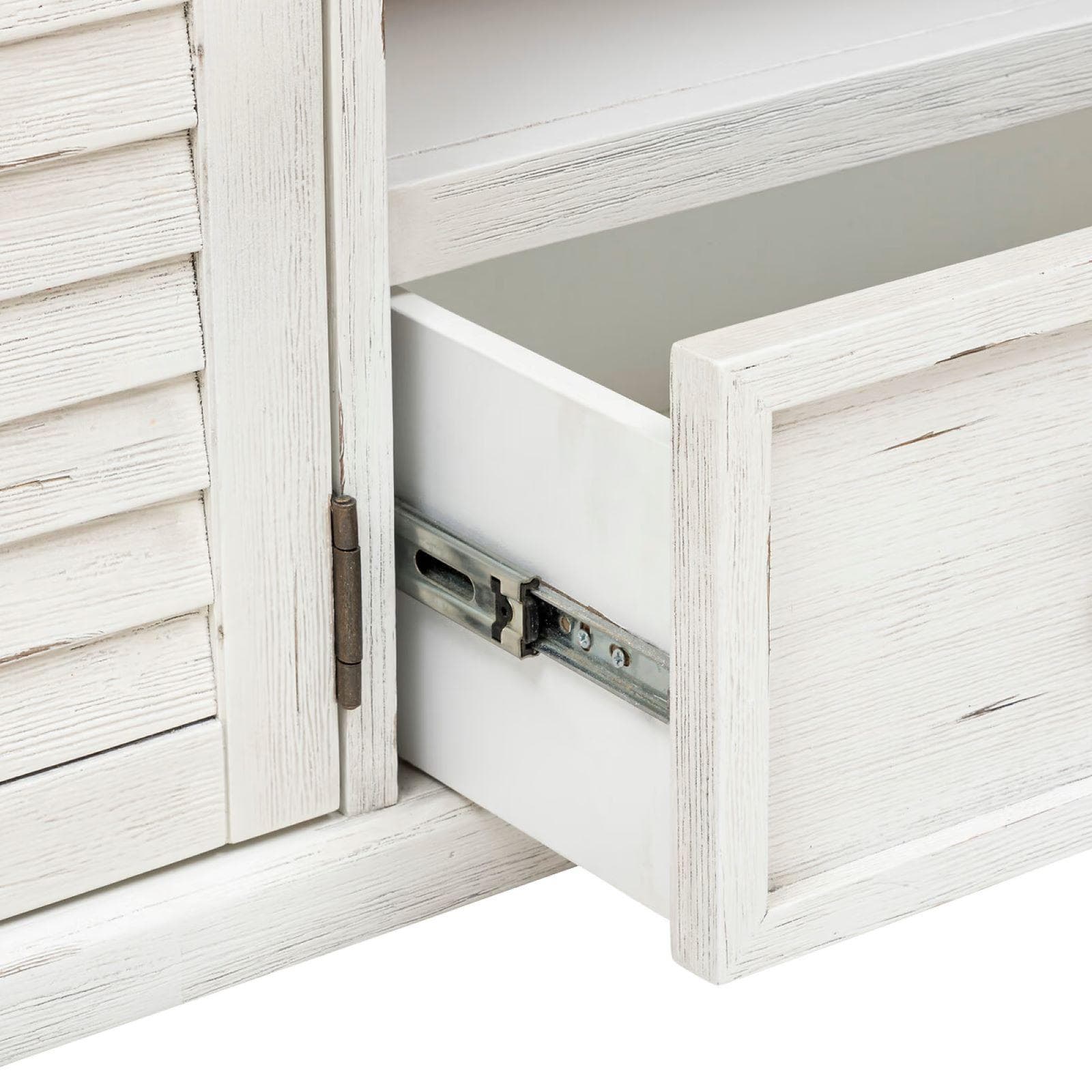 Mobile porta tv 140x50h cm in legno di acacia bianco e naturale con 2 ante e 1 cassetto - Tennesee