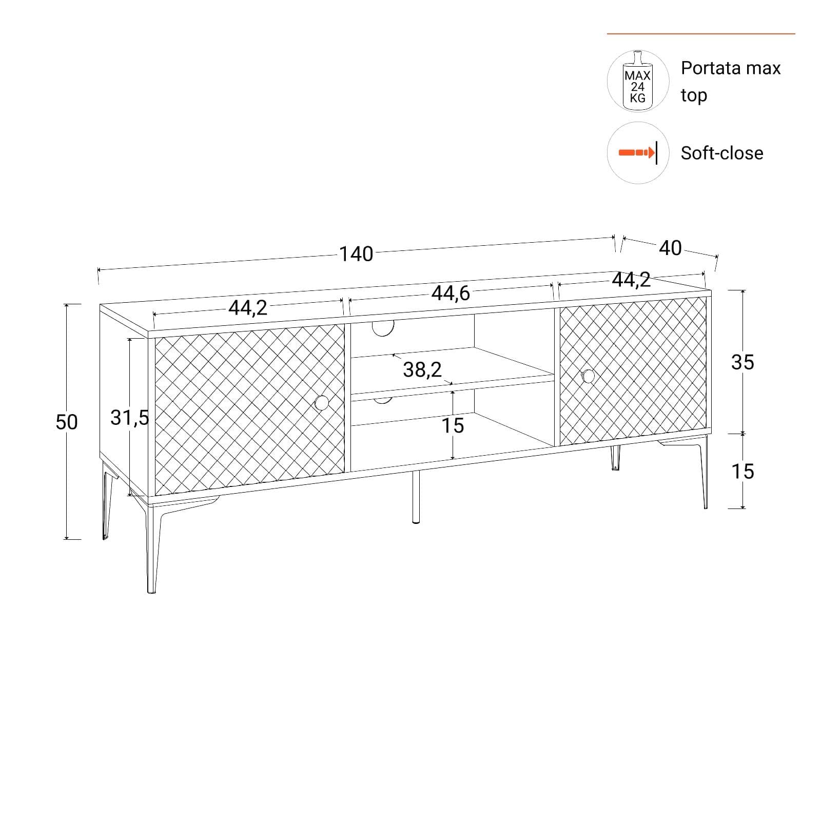 Mobile porta tv 140x50h cm nero opaco e similpelle con 2 ante - Zimma
