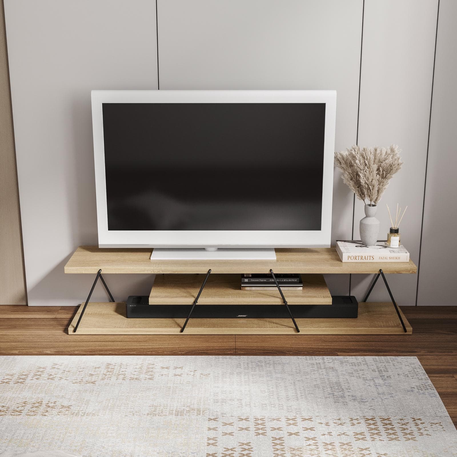 Mobile porta tv 143 cm legno rovere e metallo nero - Epic