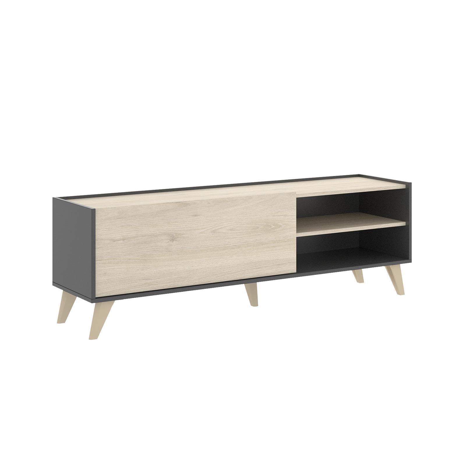 Mobile porta tv 155 cm in legno naturale e grafite - Eike