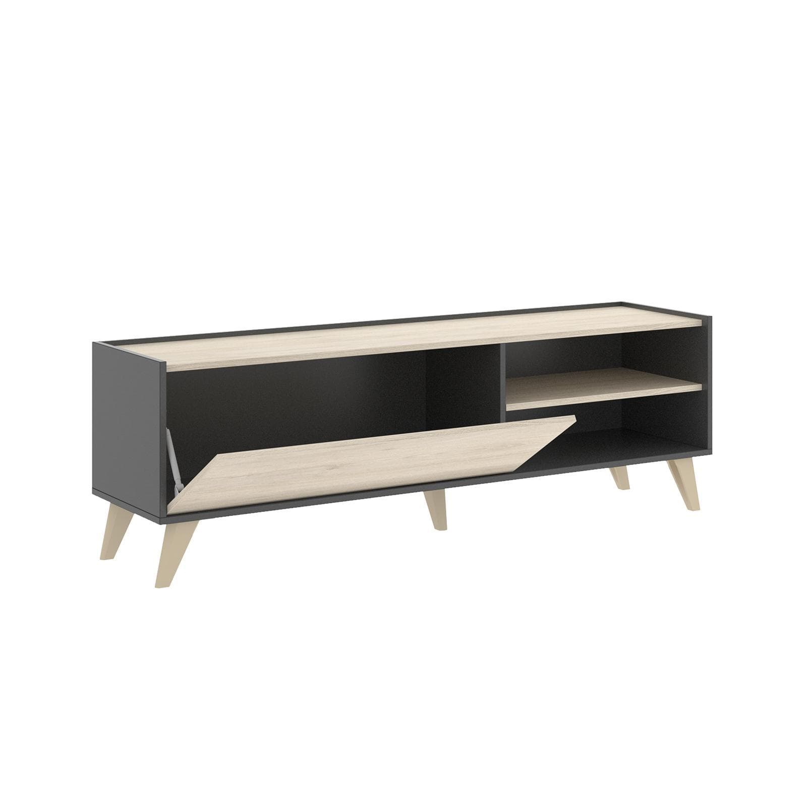 Mobile porta tv 155 cm in legno naturale e grafite - Eike