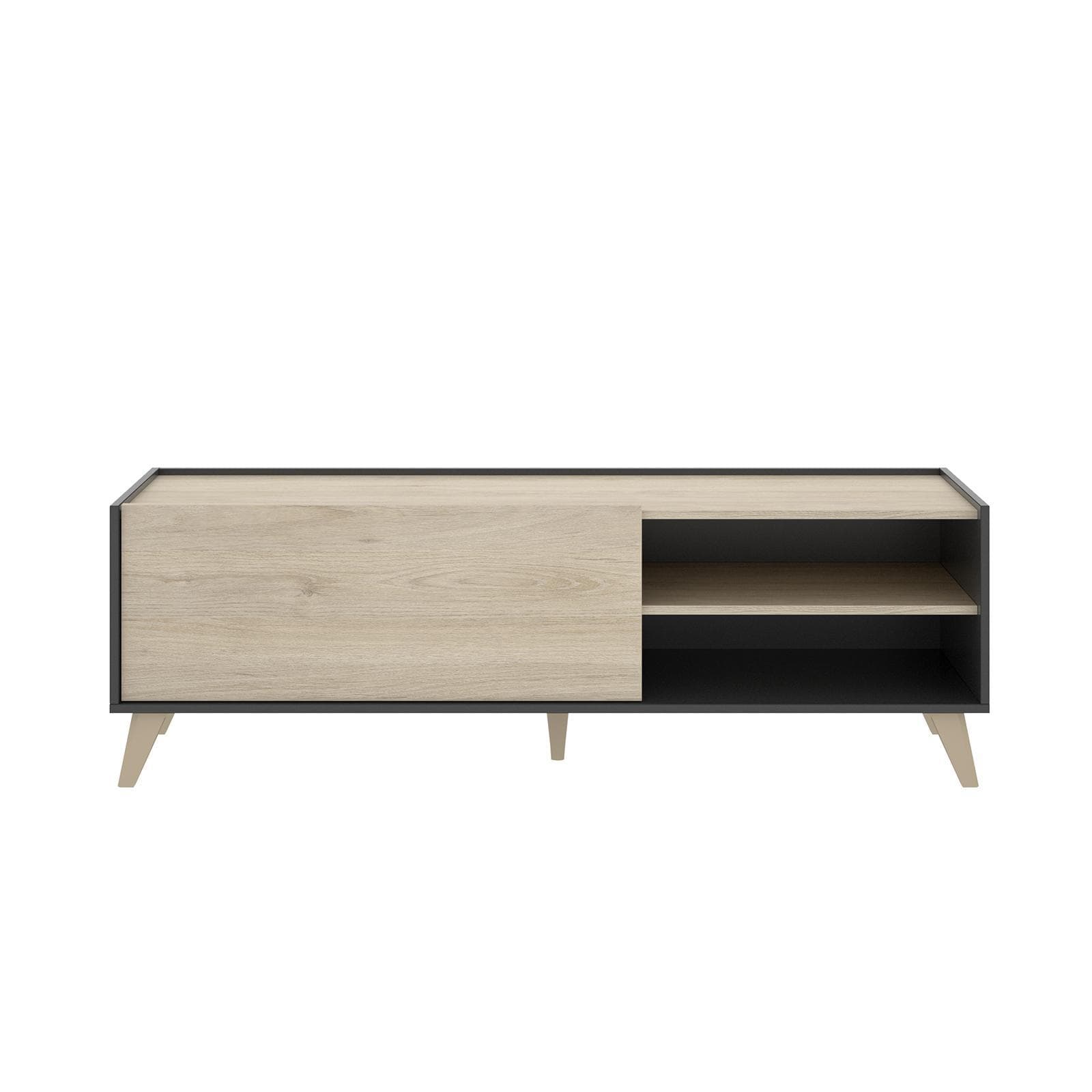 Mobile porta tv 155 cm in legno naturale e grafite - Eike