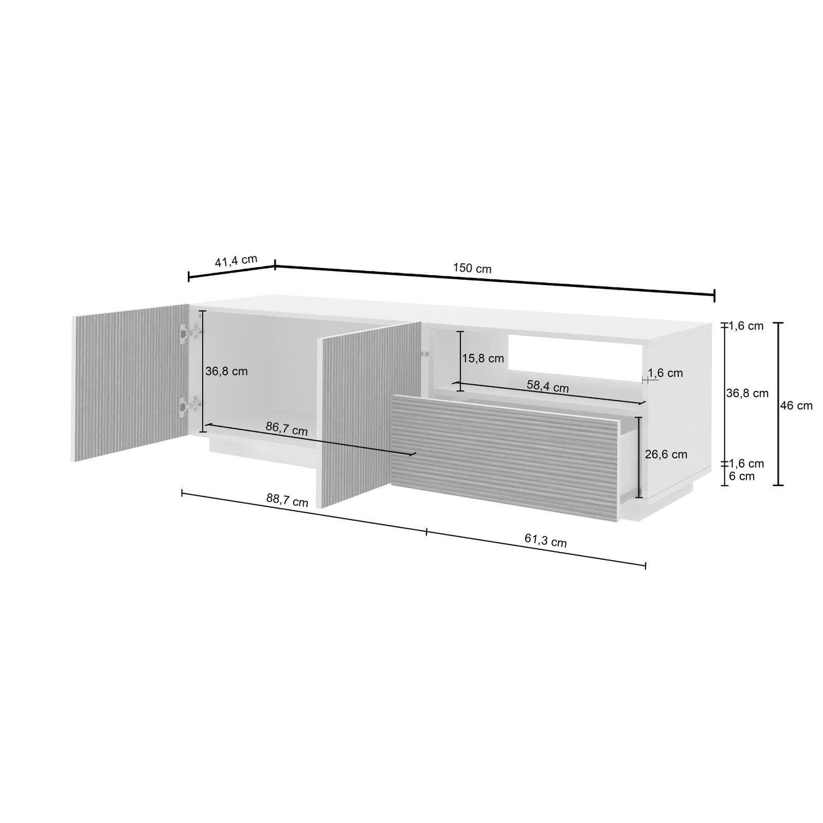 Mobile porta tv 150x46h cm antracite opaco con 2 ante e 1 cassetto effetto legno scuro cannettato - Roots