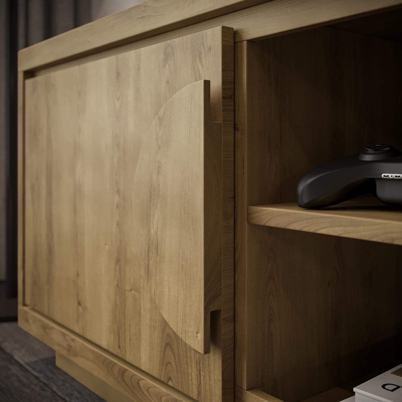 Mobile porta tv 160x50h cm in legno rovere amaretto con 2 ante e 2 vani a giorno - Maisie