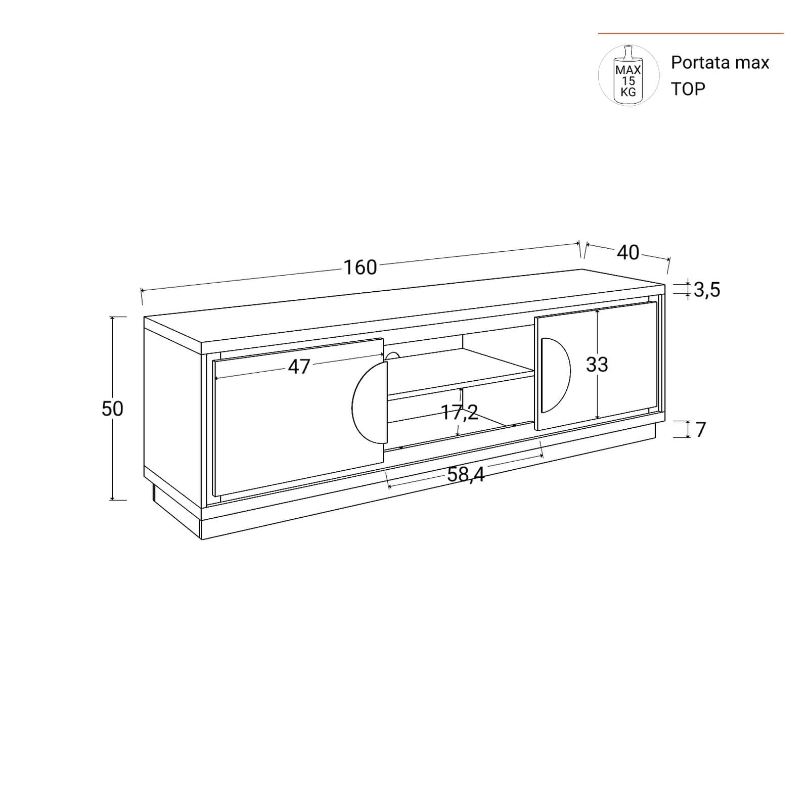 Mobile porta tv 160x50h cm in legno rovere amaretto con 2 ante e 2 vani a giorno - Maisie