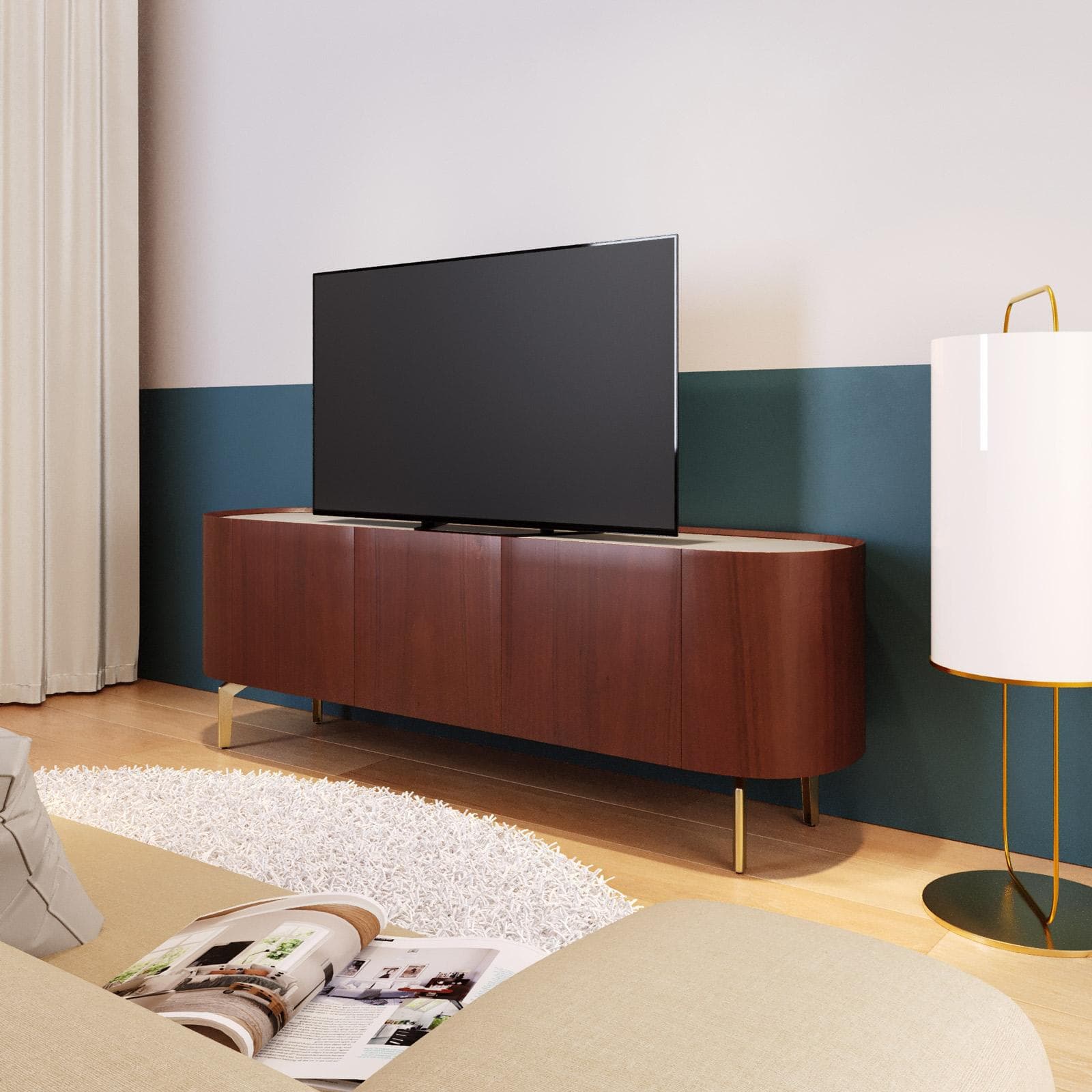 KEEGAN MOBILE PORTA TV L 160 X H 55 X P 40 CM 3 ANT NOCE - GAMBE ORO