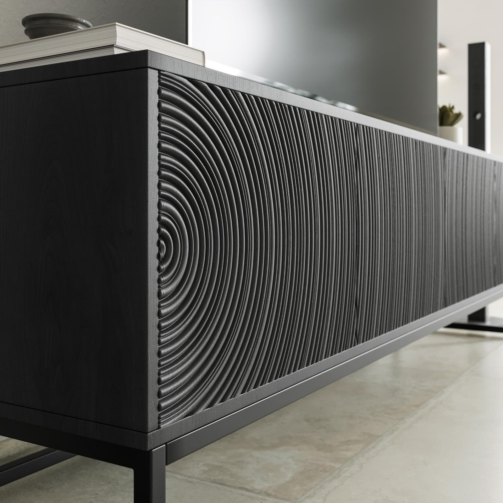 Mobile porta tv 170x50h cm in mango nero cannettato con 4 ante - Dailim