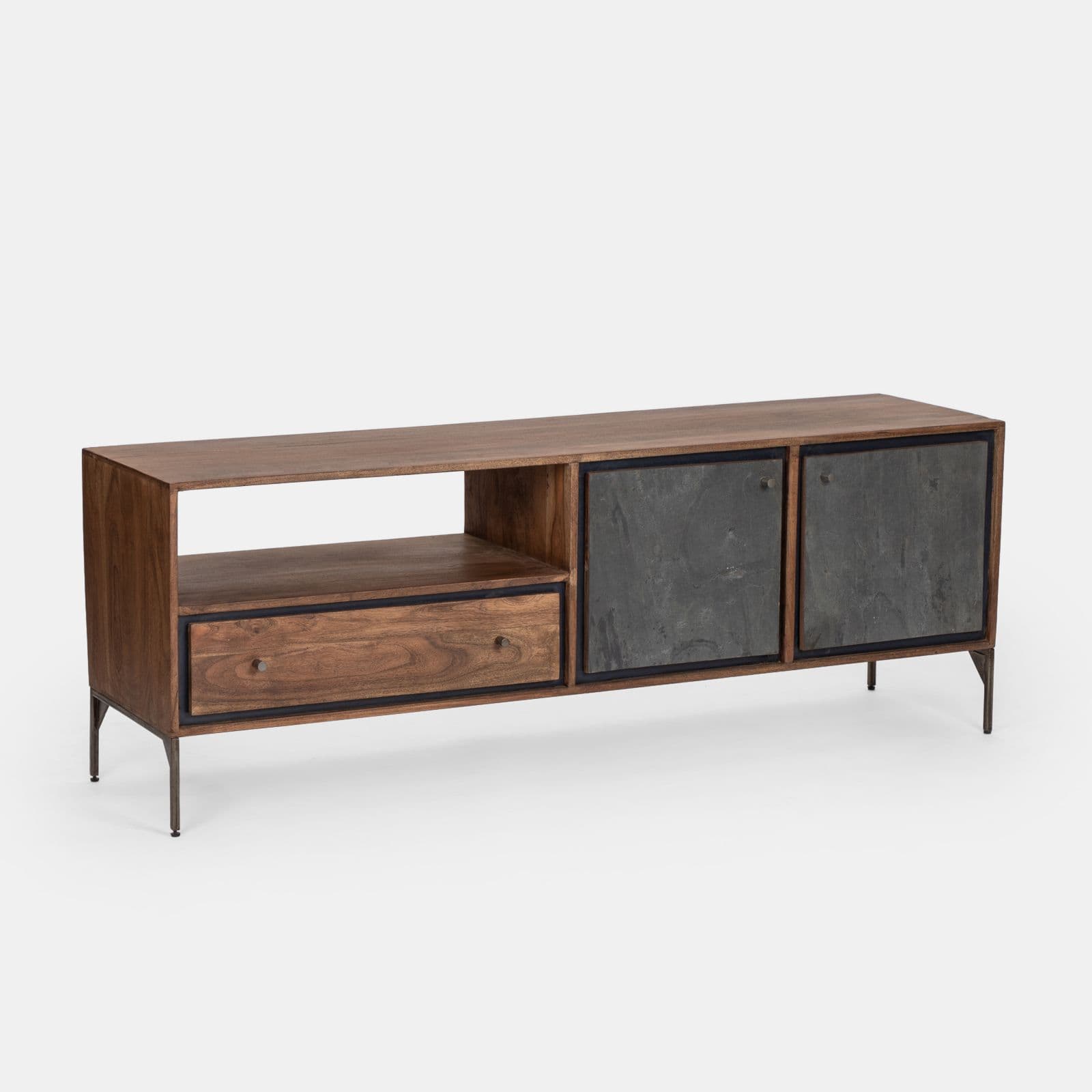 Porta tv 175x62h cm in legno di acacia con ante e cassetto - Freia Acacia