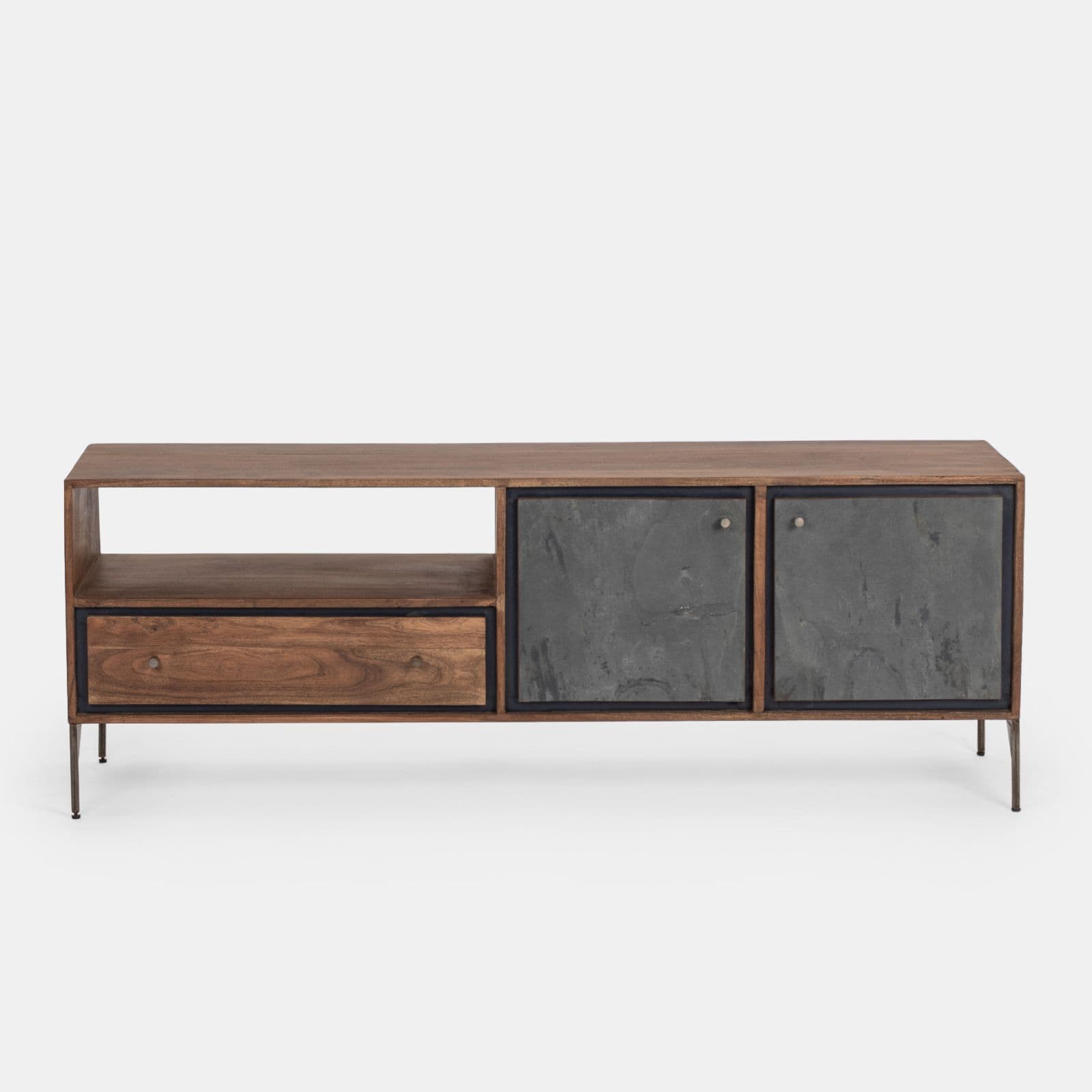 Porta tv 175x62h cm in legno di acacia con ante e cassetto - Freia Acacia