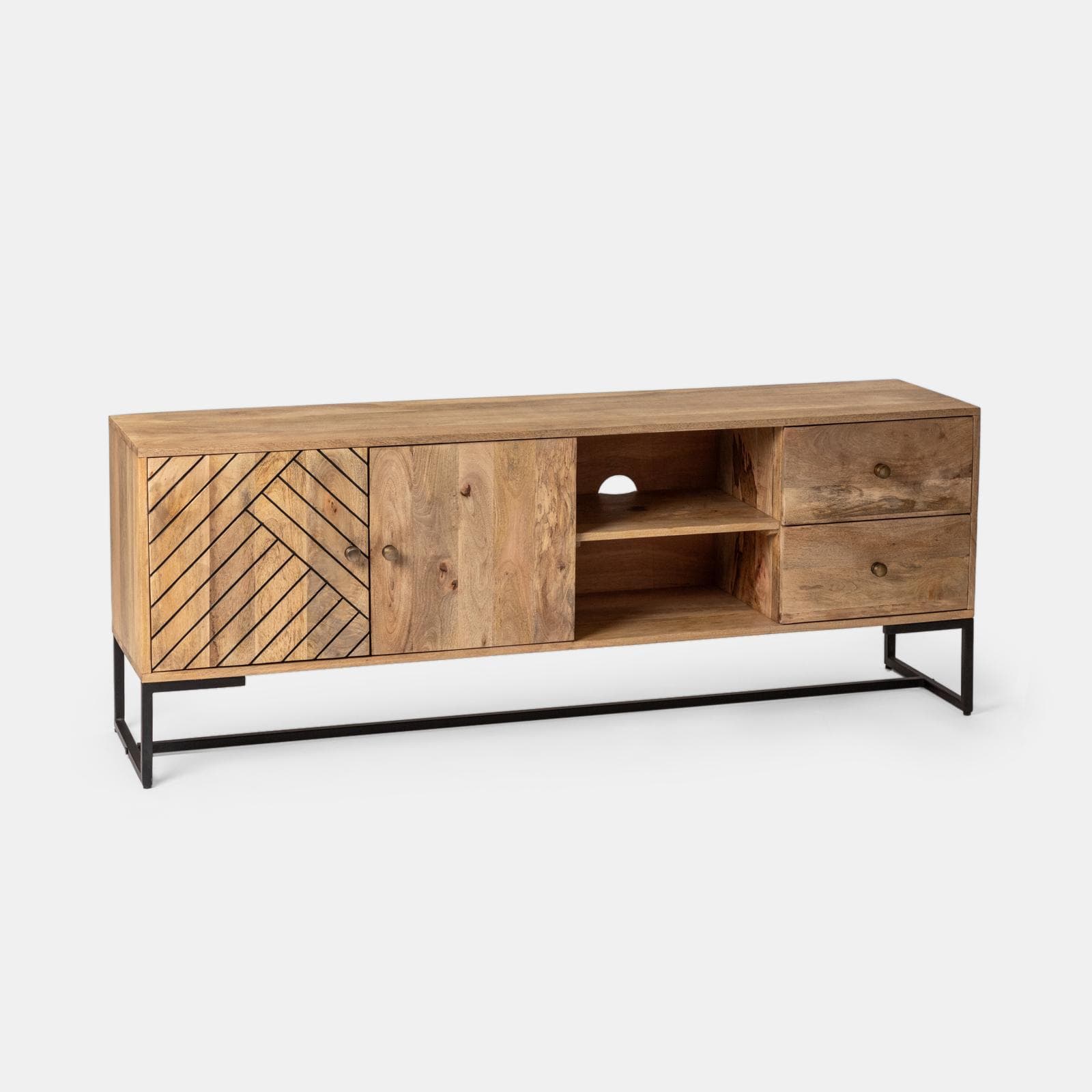 Mobile porta tv 175x40 cm in legno di mango e metallo con 2 ante e 2 cassetti - Freia Mango