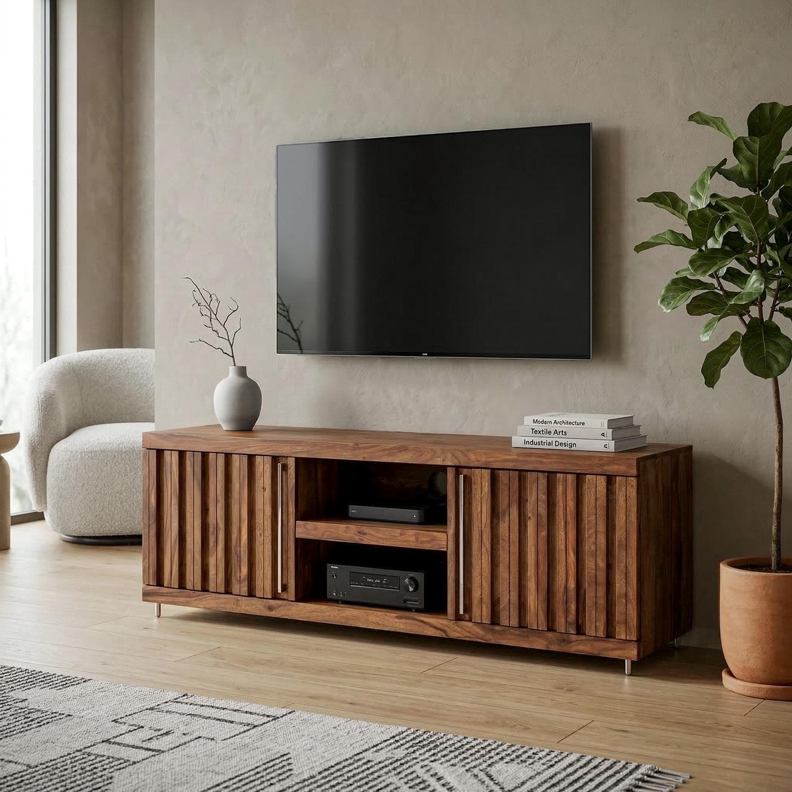 Mobile porta tv 175x45 cm in legno con due ante - Freia Sheesham