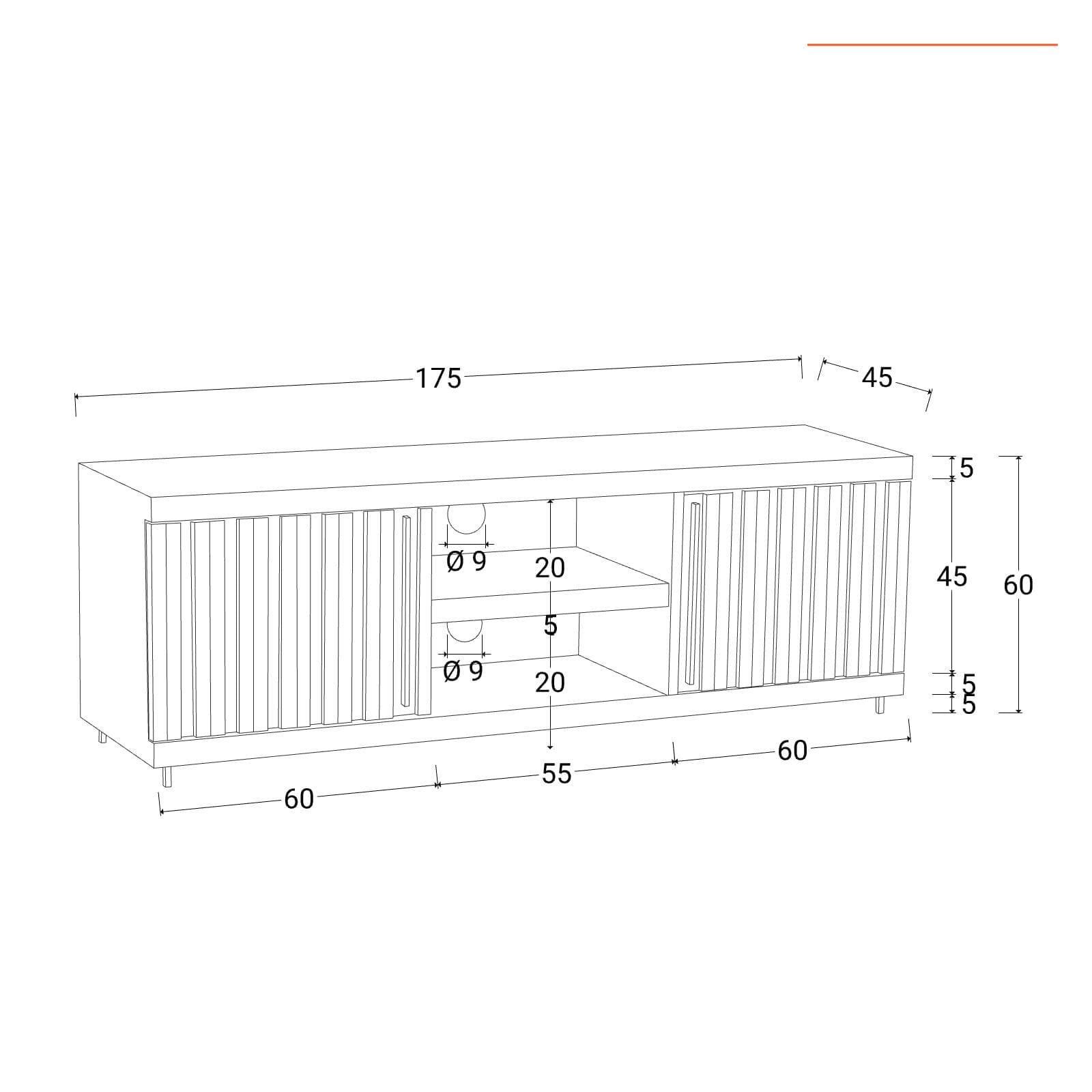 Mobile porta tv 175x45 cm in legno con due ante - Freia Sheesham