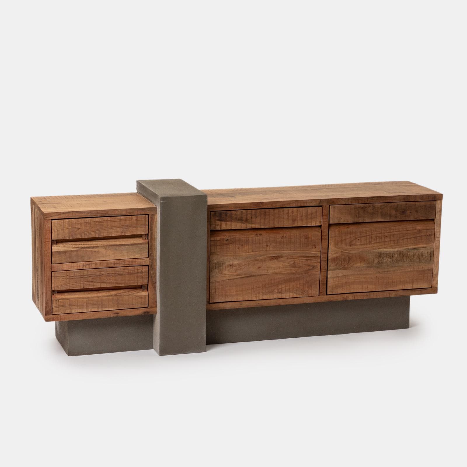 Mobile porta tv 175x60h cm in legno di acacia ed effetto pietra con 2 ante e 2 cassetti e led integrato - Mhalt