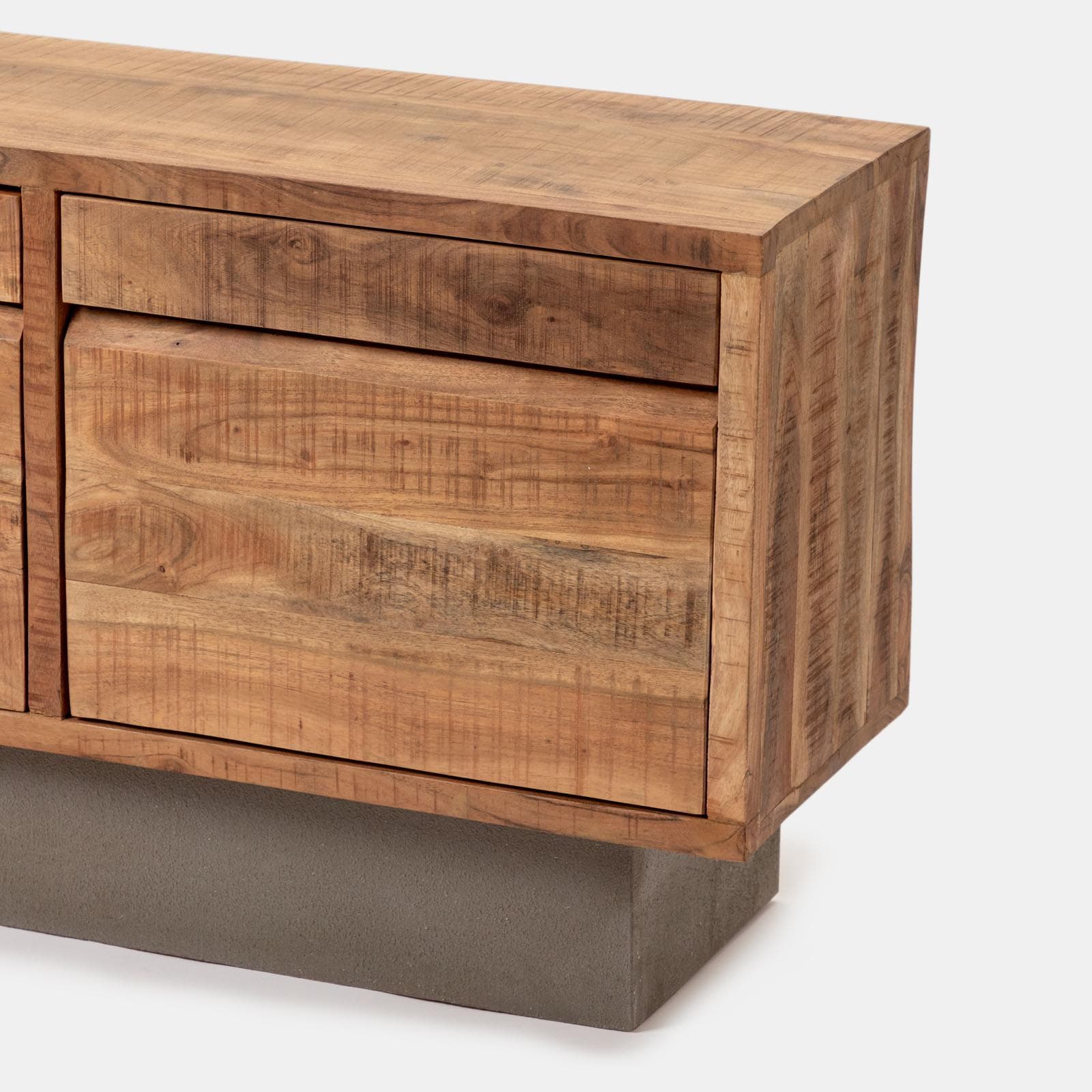 Mobile porta tv 175x60h cm in legno di acacia ed effetto pietra con 2 ante e 2 cassetti e led integrato - Mhalt