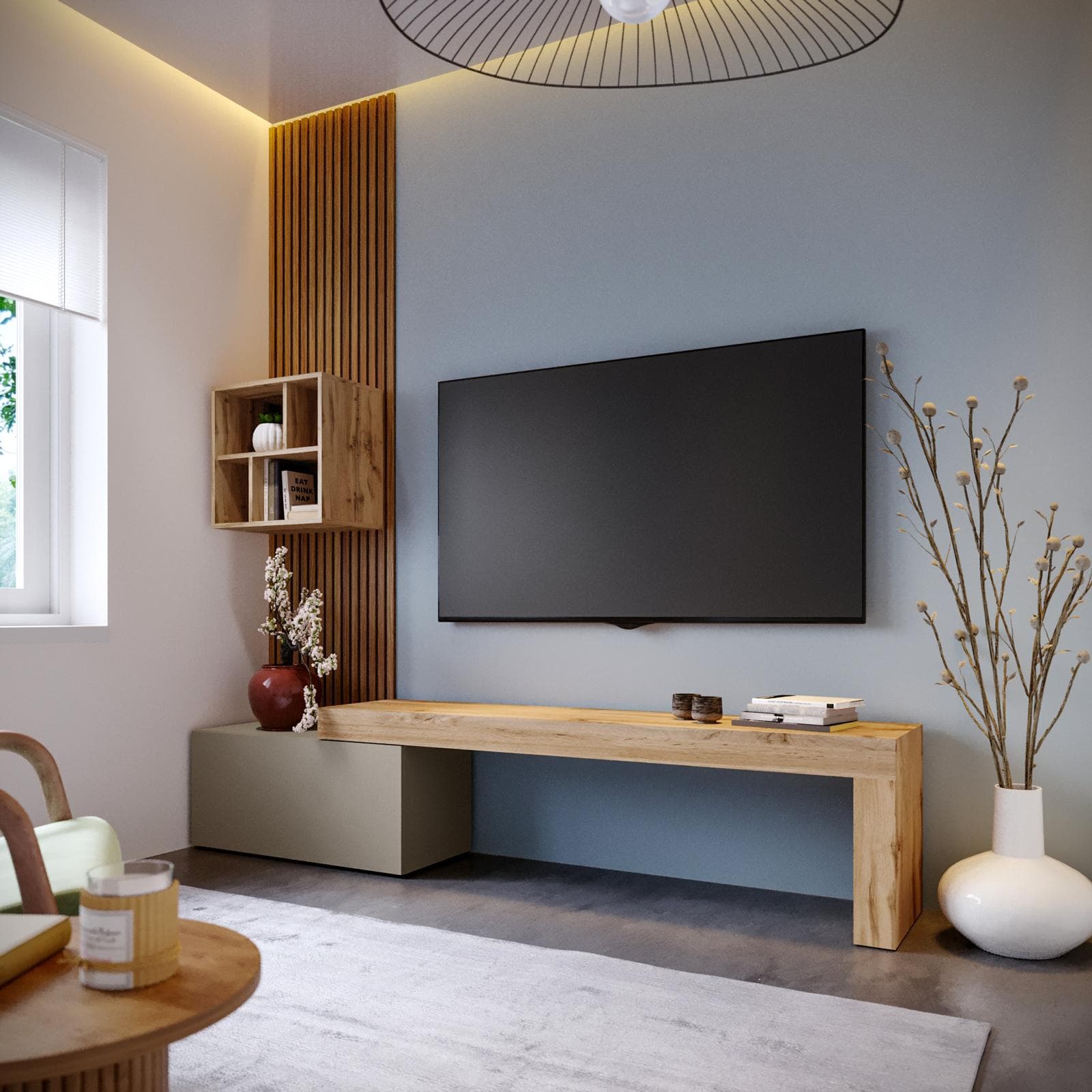 Mobile porta tv 180-260x40h cm rovere wotan e tortora con 1 anta - Kayros