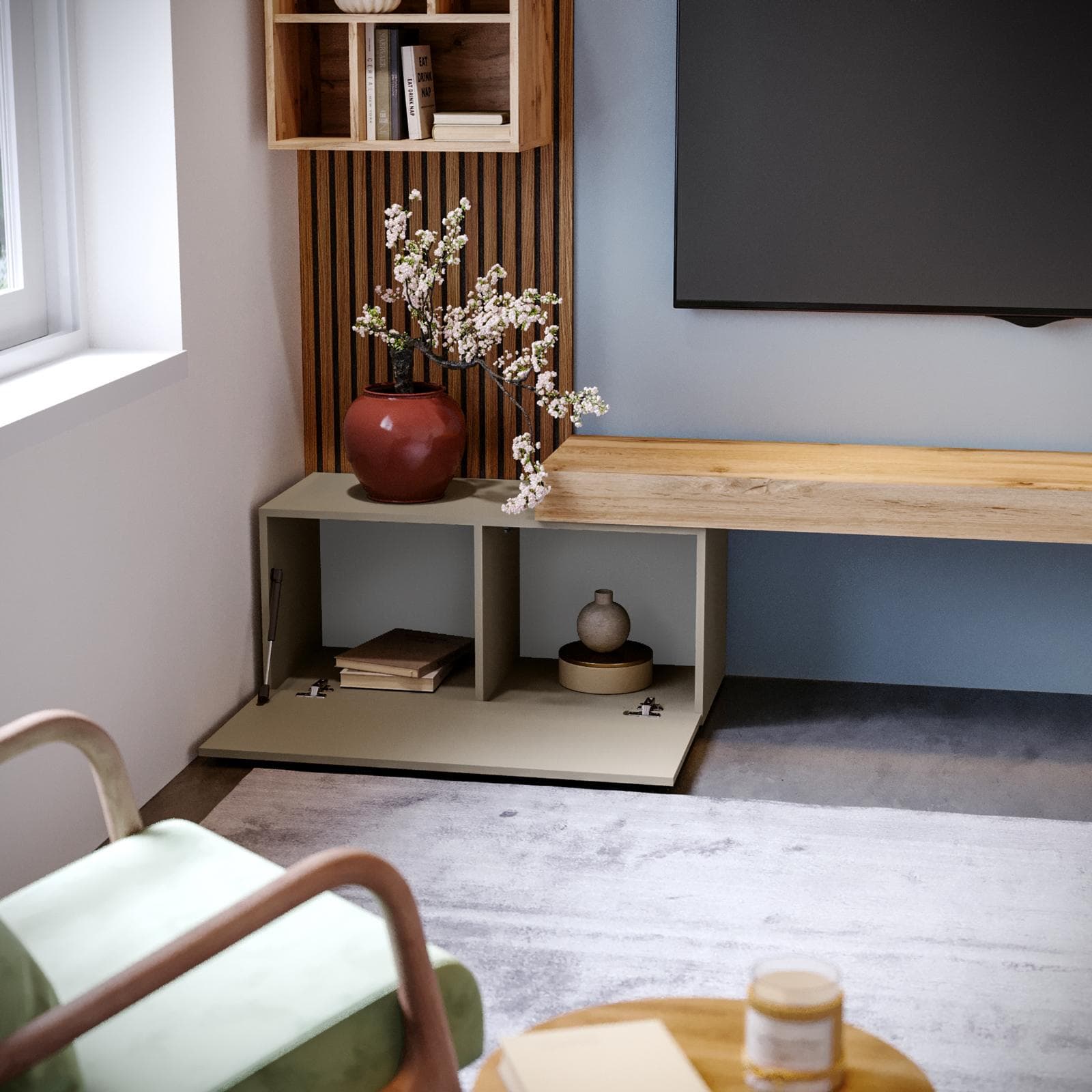 Mobile porta tv 180-260x40h cm rovere wotan e tortora con 1 anta - Kayros