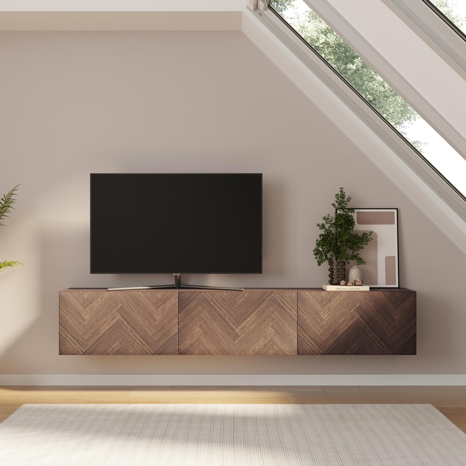 Mobile porta tv 180 cm noce effetto parquet con 3 ante - Betka