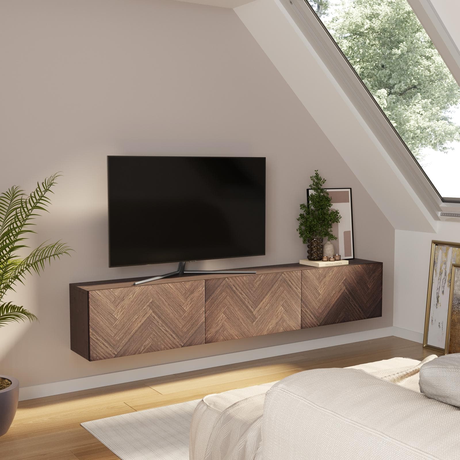 Mobile porta tv 180 cm noce effetto parquet con 3 ante - Betka