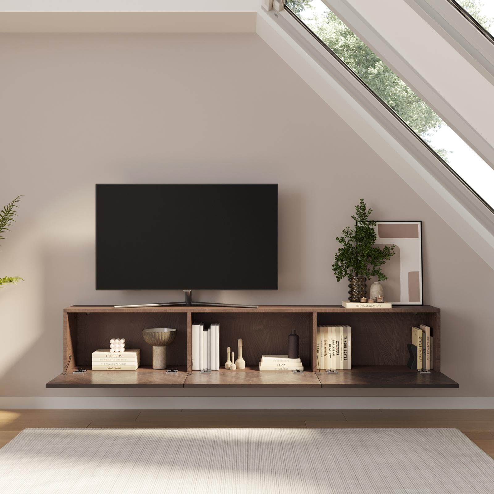 Mobile porta tv 180 cm noce effetto parquet con 3 ante - Betka