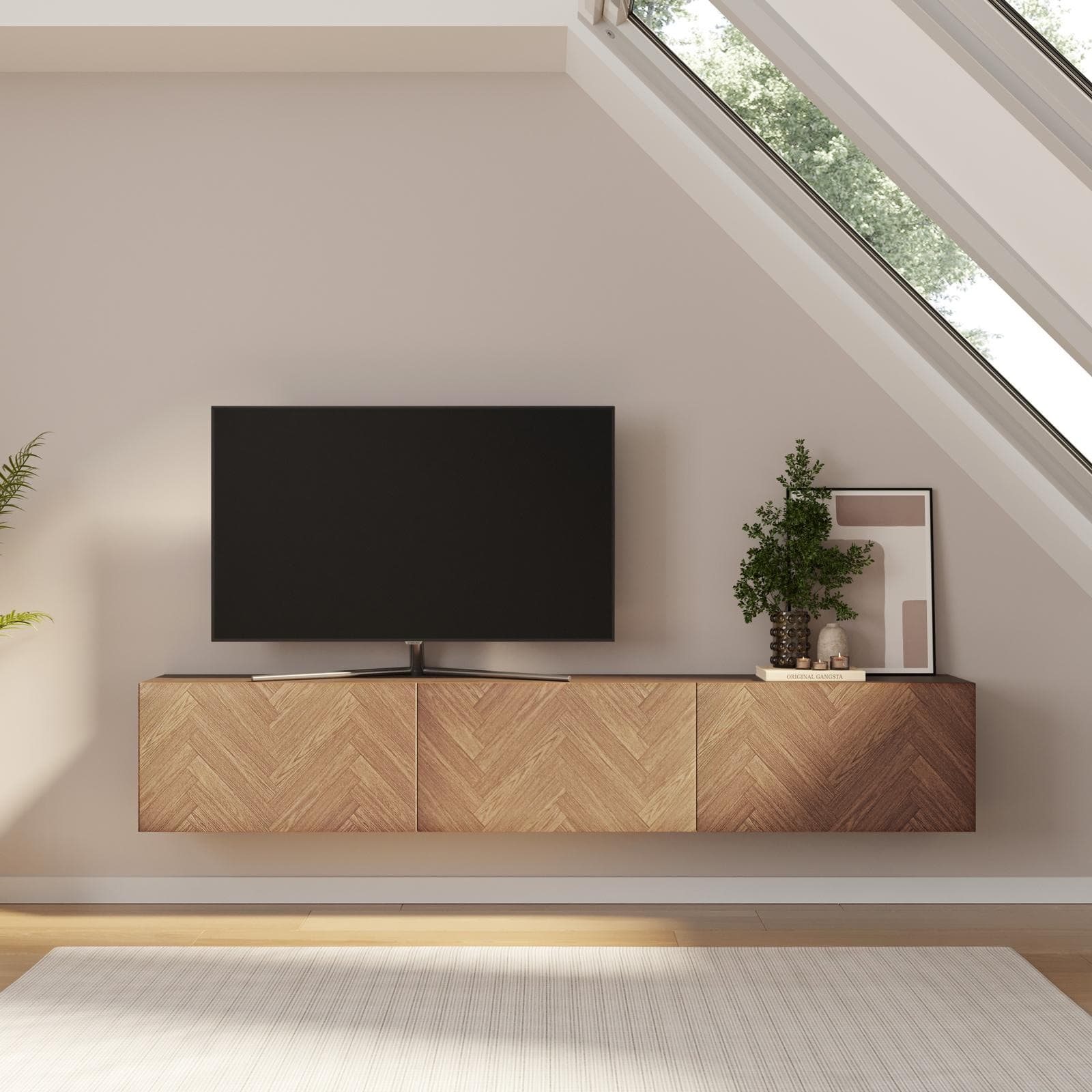 Mobile porta tv 180 cm rovere effetto parquet con 3 ante - Betka