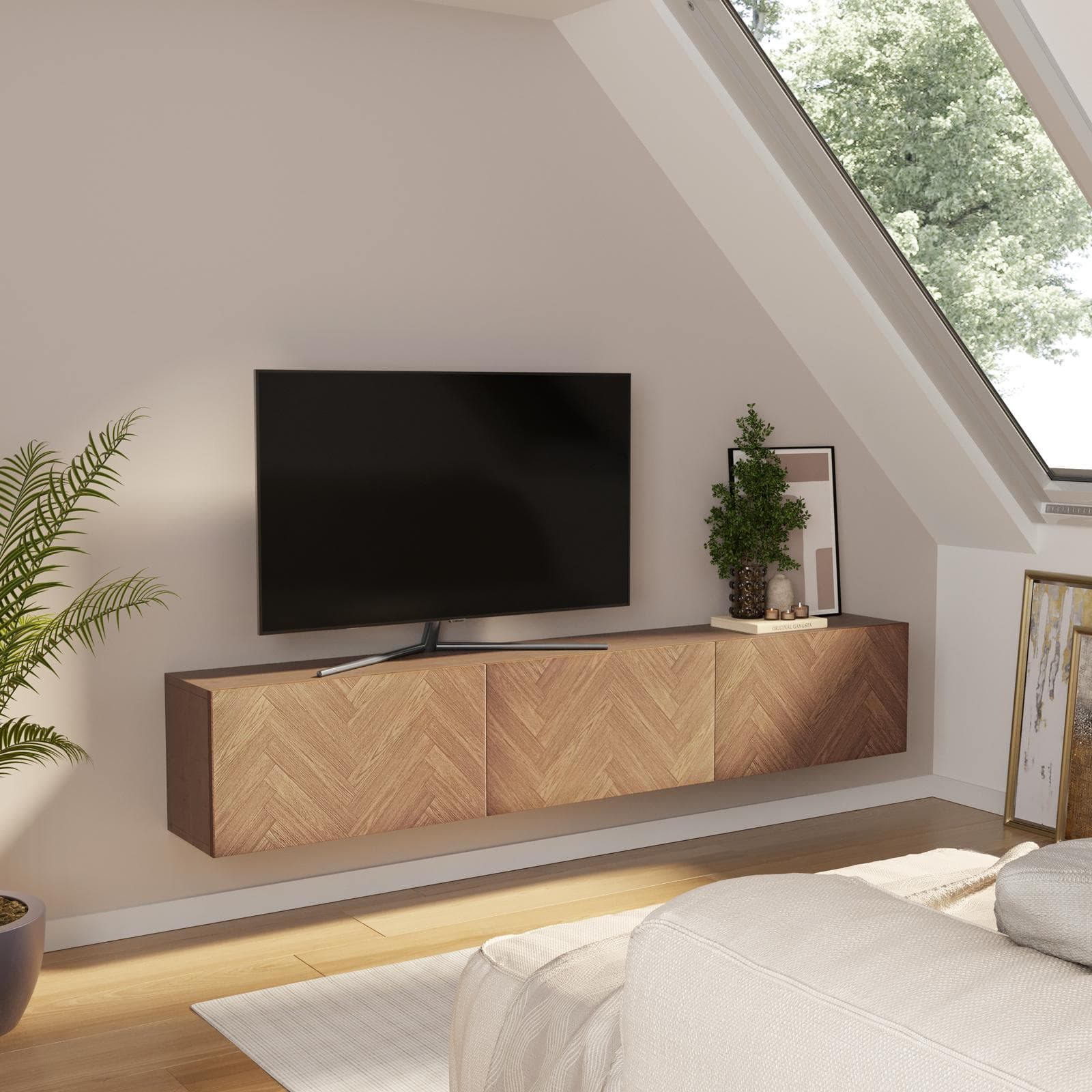 Mobile porta tv 180 cm rovere effetto parquet con 3 ante - Betka