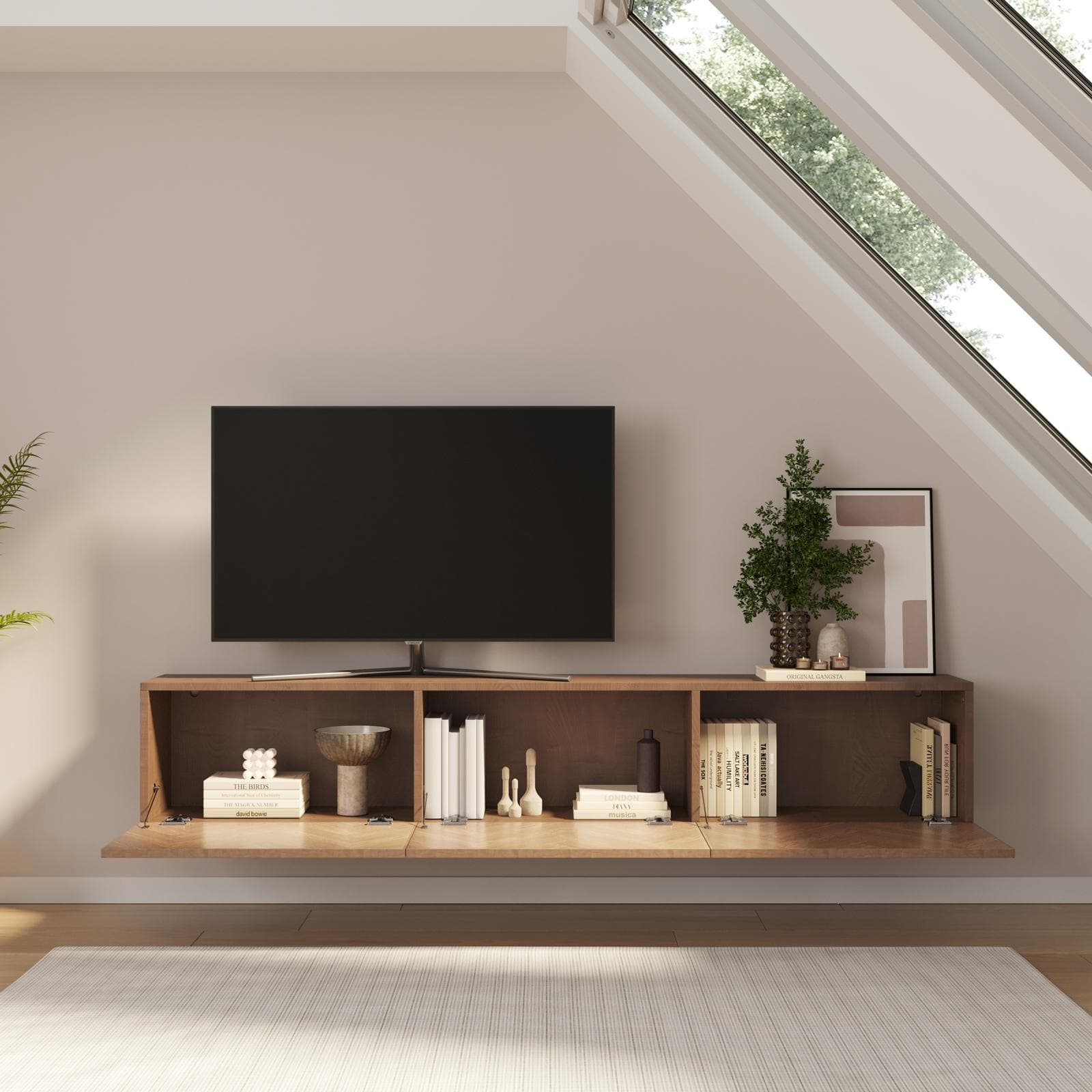 Mobile porta tv 180 cm rovere effetto parquet con 3 ante - Betka