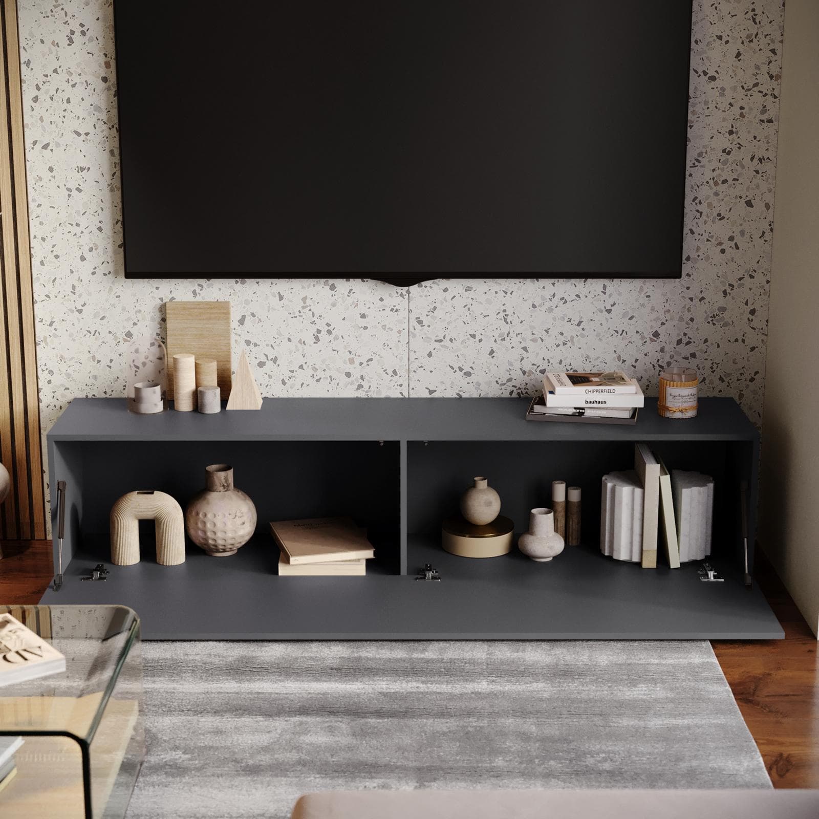 Mobile porta tv 180x40h cm a terra antracite opaco - Kayros