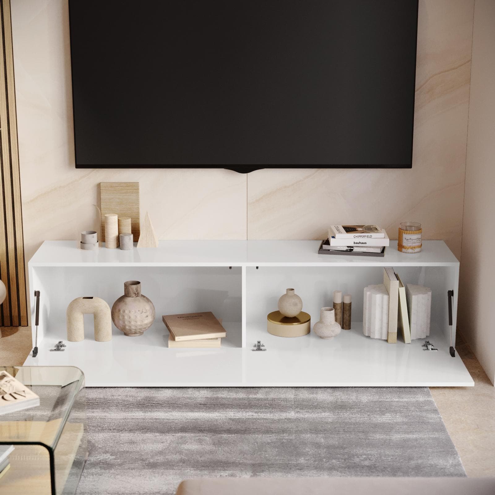 Mobile porta tv 180x40h cm a terra bianco lucido - Kayros