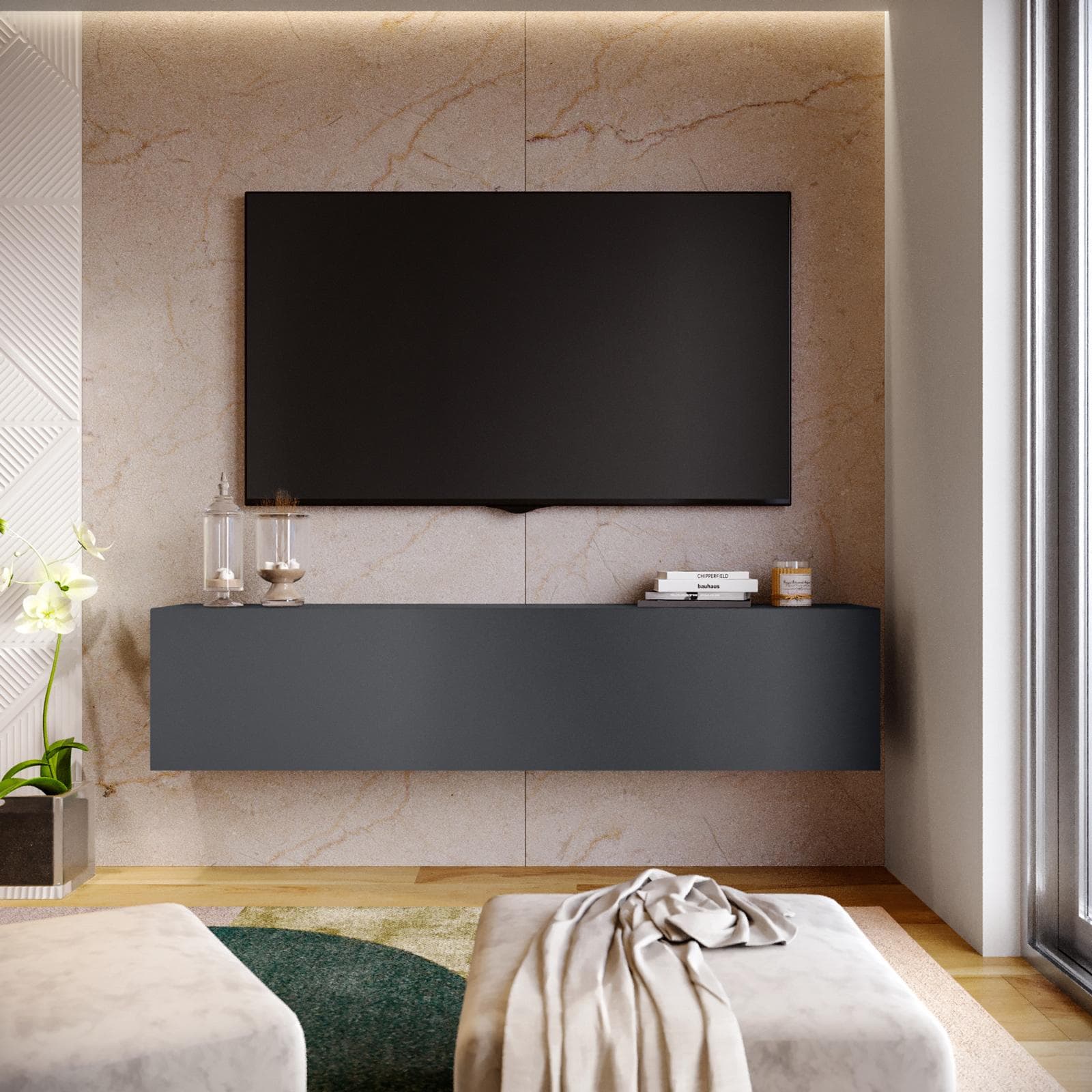 Mobile porta tv 180x40h cm a terra o sospeso antracite opaco - Kayros