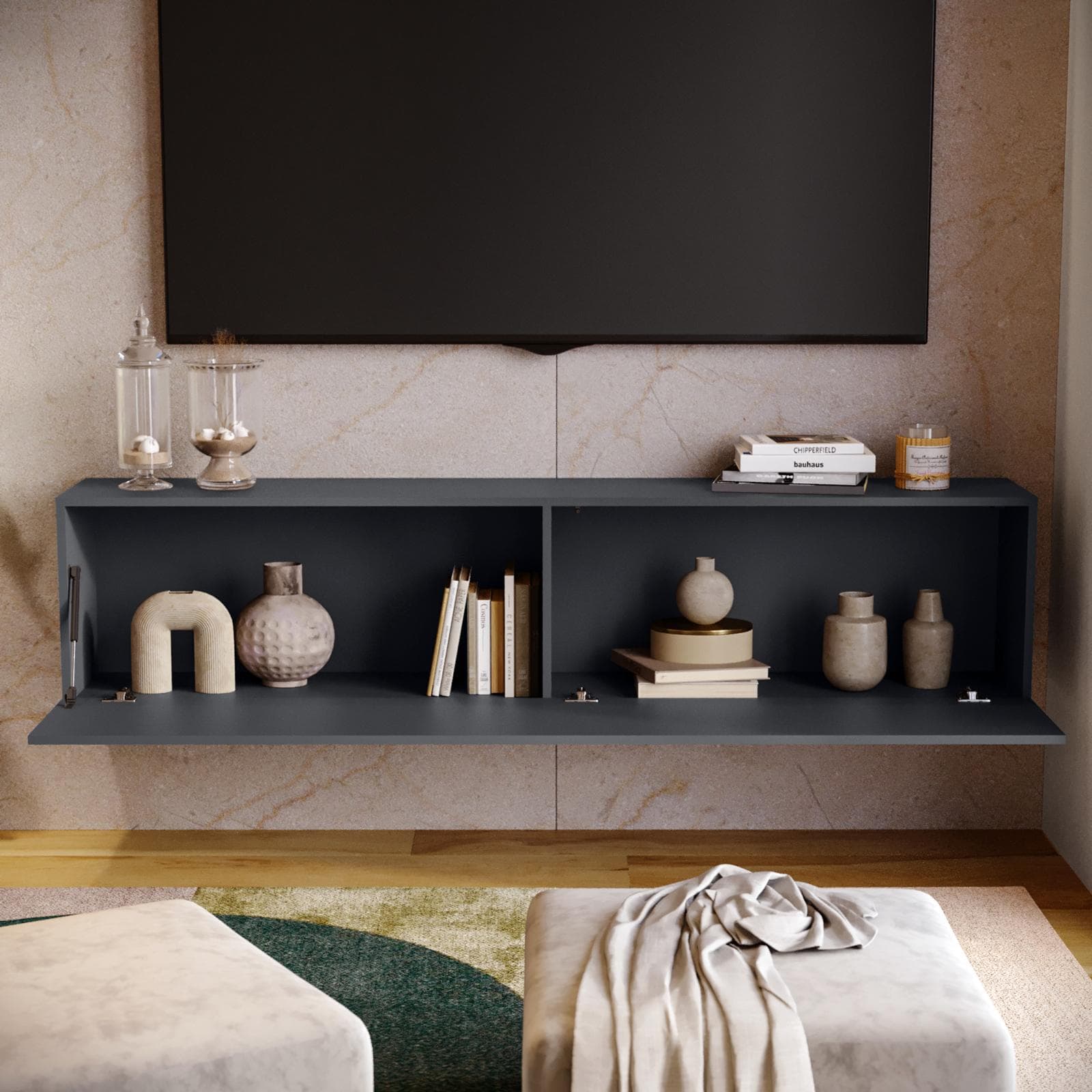 Mobile porta tv 180x40h cm a terra o sospeso antracite opaco - Kayros