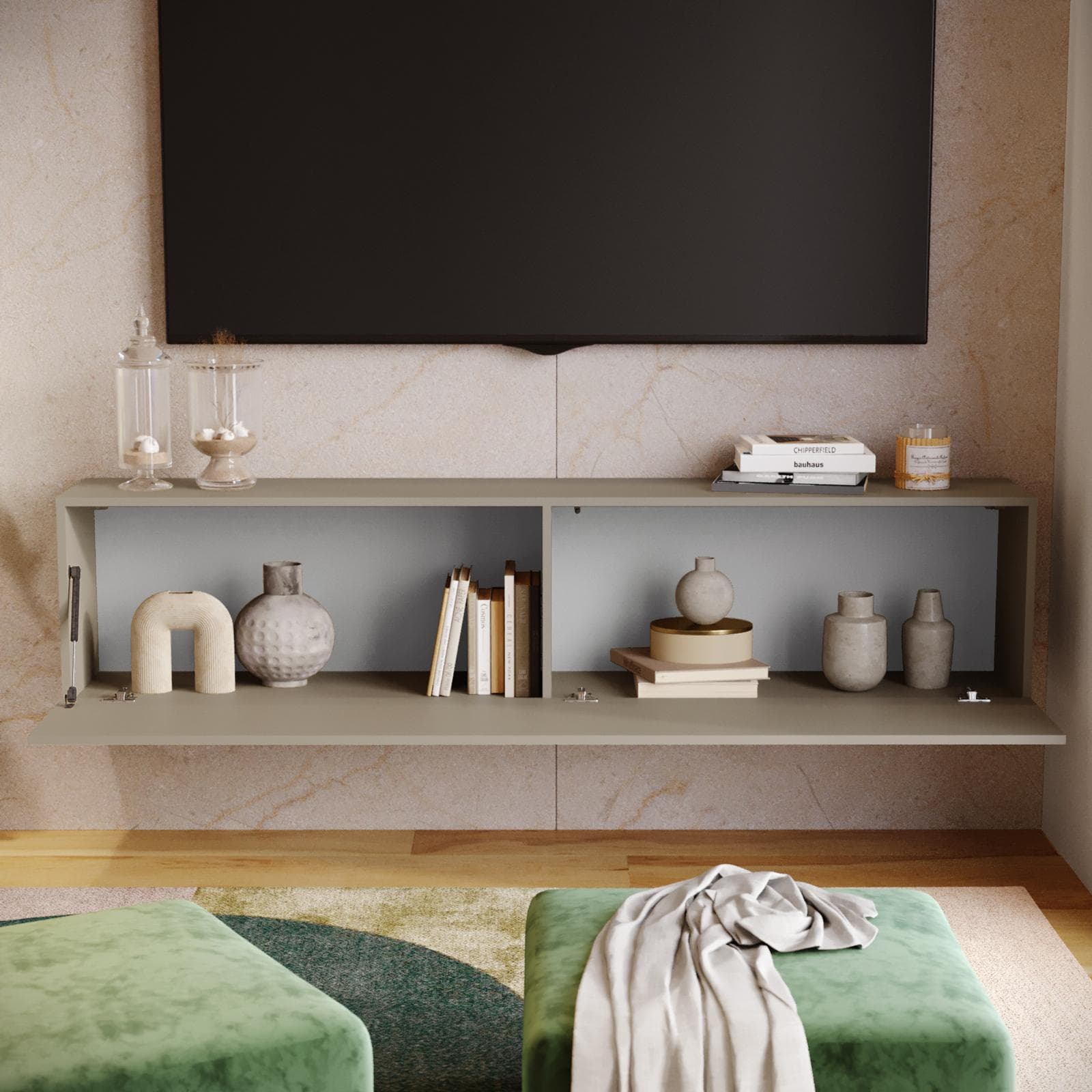 Mobile porta tv 180x40h cm a terra o sospeso tortora opaco - Kayros
