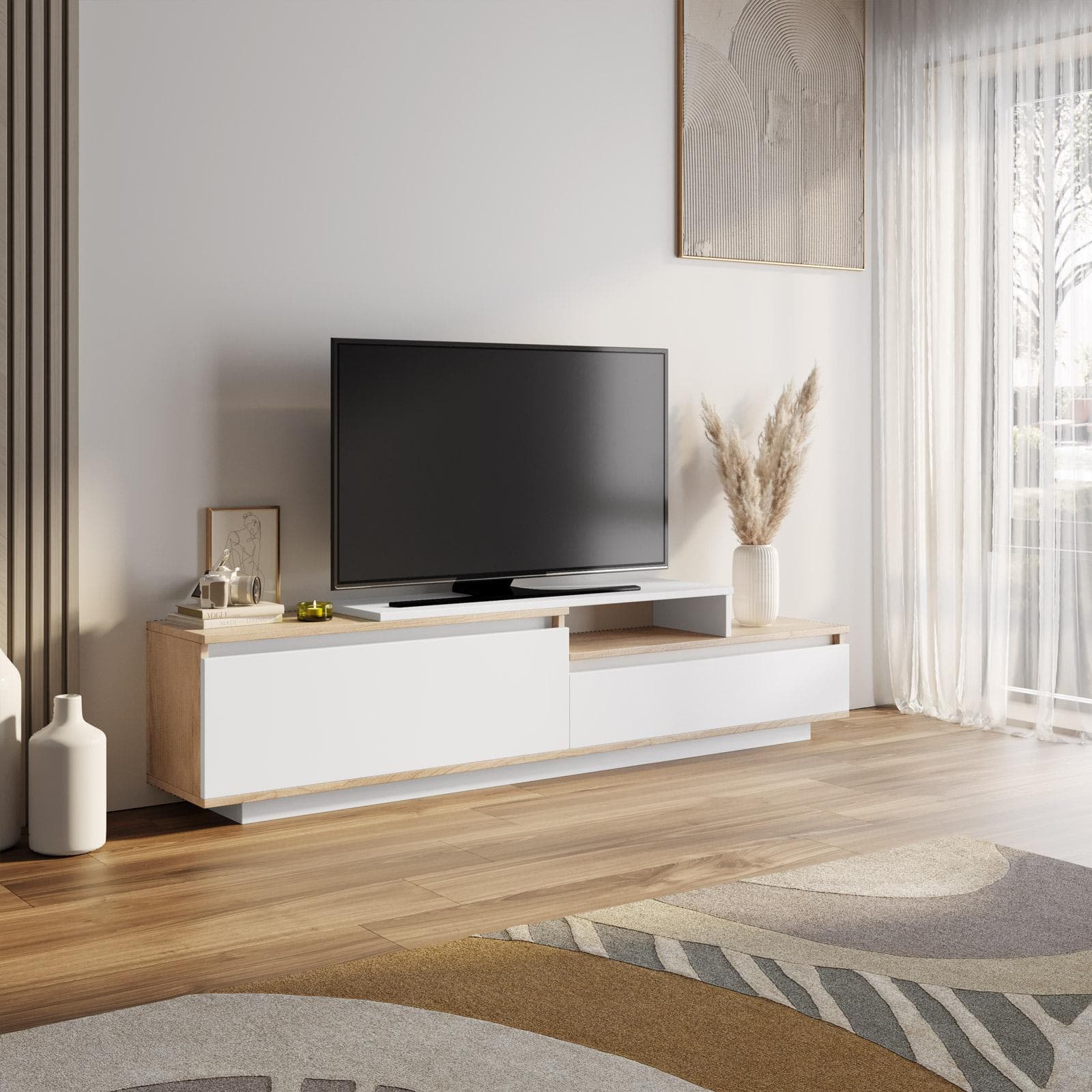 Mobile porta tv 180x42h cm effetto rovere e bianco con 2 ante - Flatter