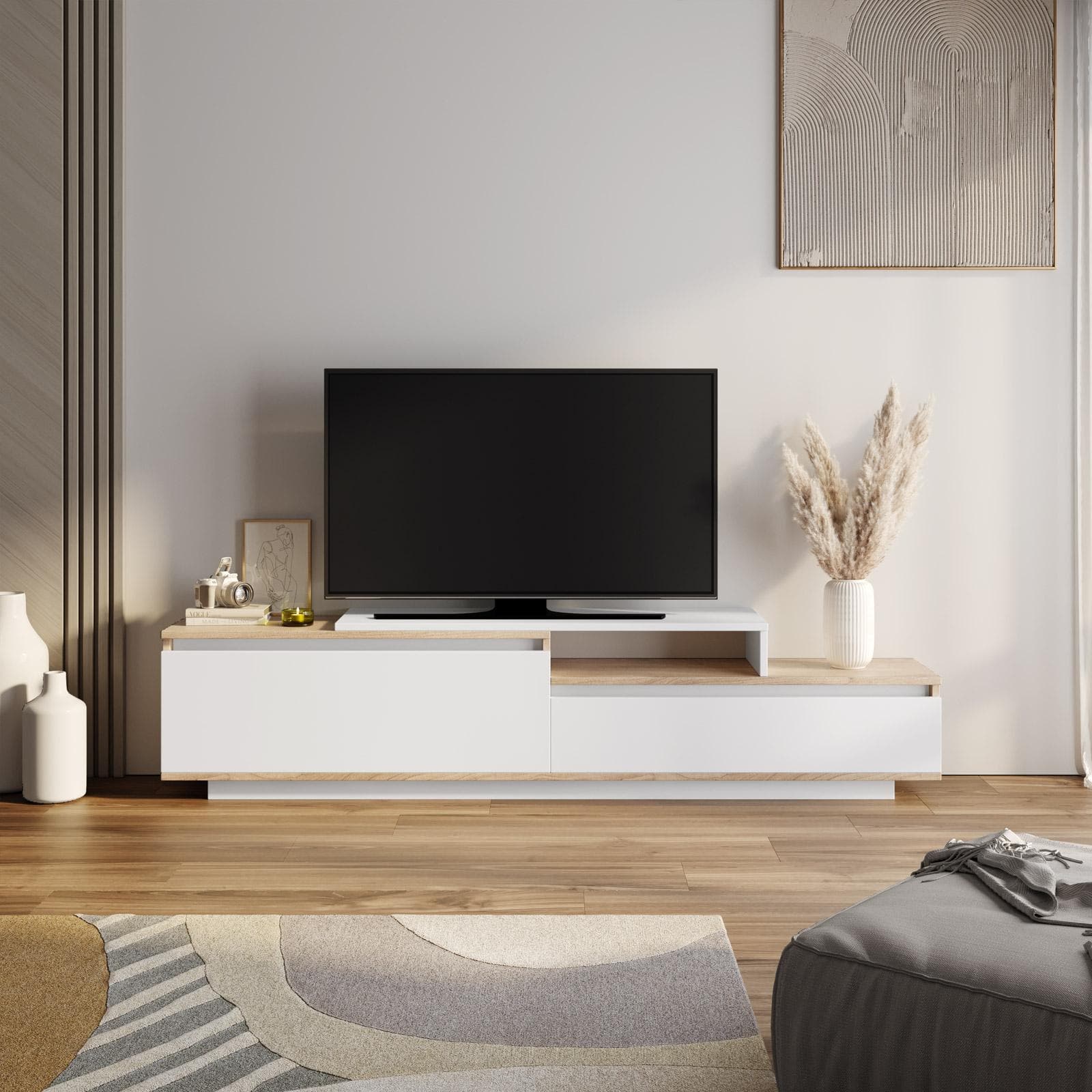 Mobile porta tv 180x42h cm effetto rovere e bianco con 2 ante - Flatter