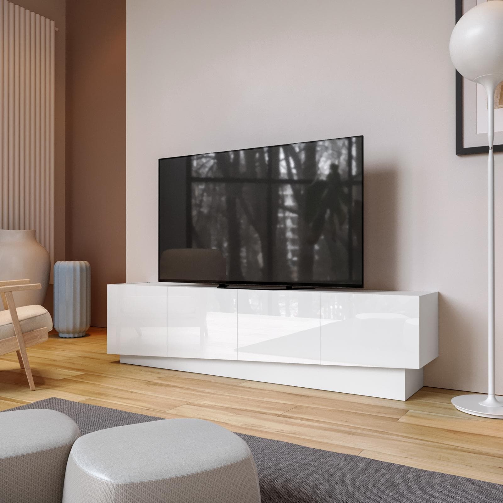 Mobile porta tv 180x45h cm con 4 ante bianco lucido - Veronique