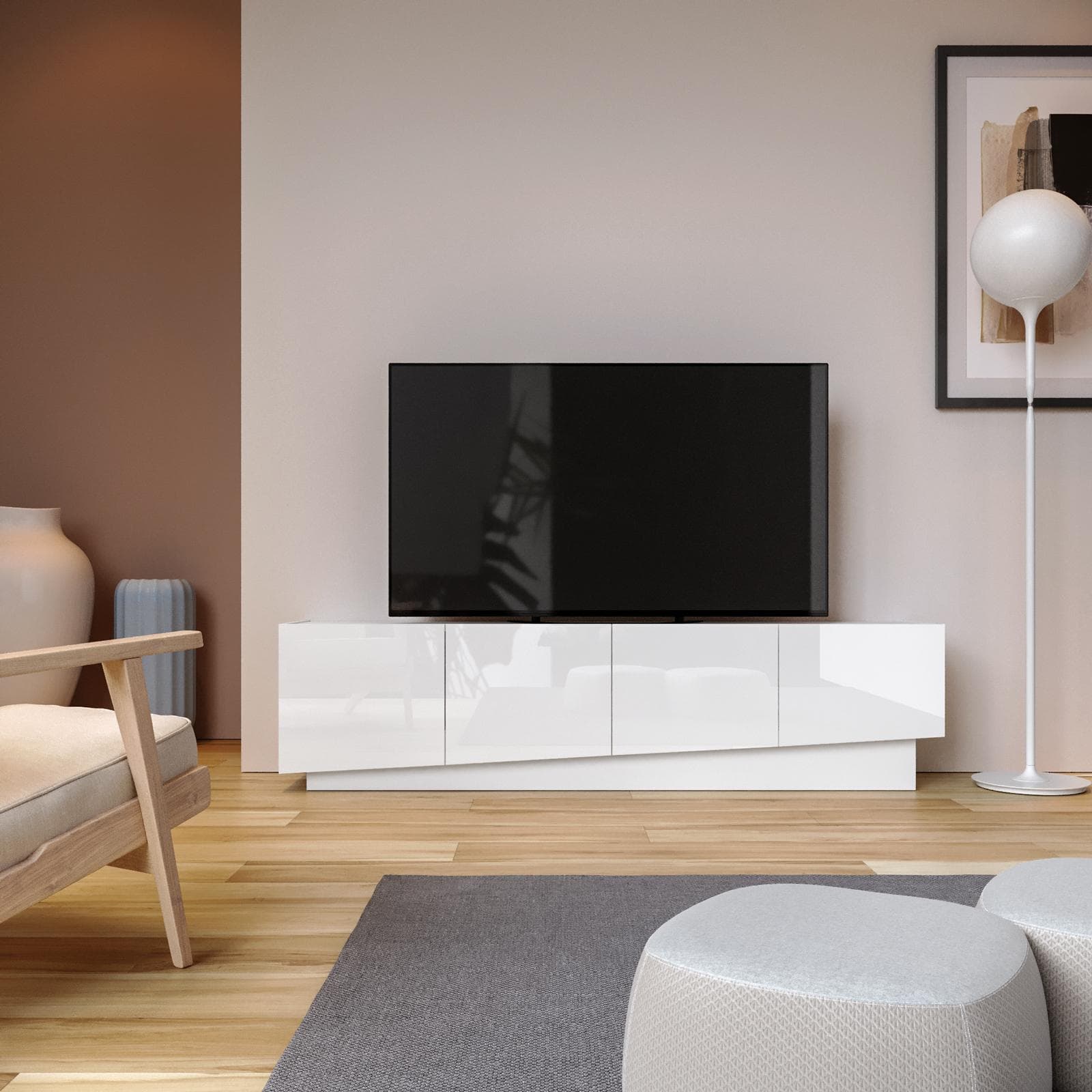 Mobile porta tv 180x45h cm con 4 ante bianco lucido - Veronique
