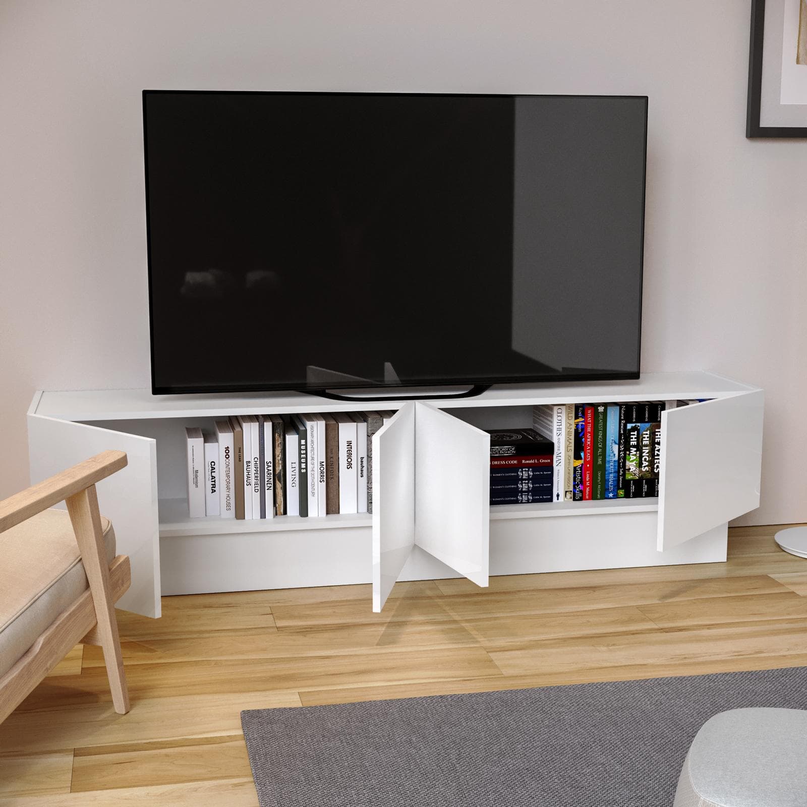 Mobile porta tv 180x45h cm con 4 ante bianco lucido - Veronique