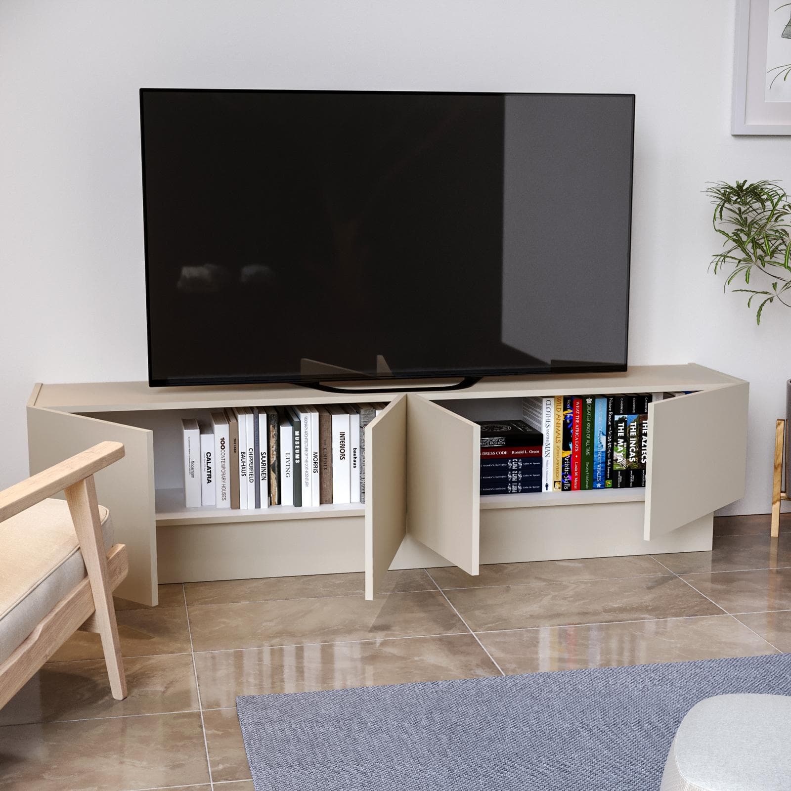 Mobile porta tv 180x45h cm con 4 ante cashmere opaco - Veronique